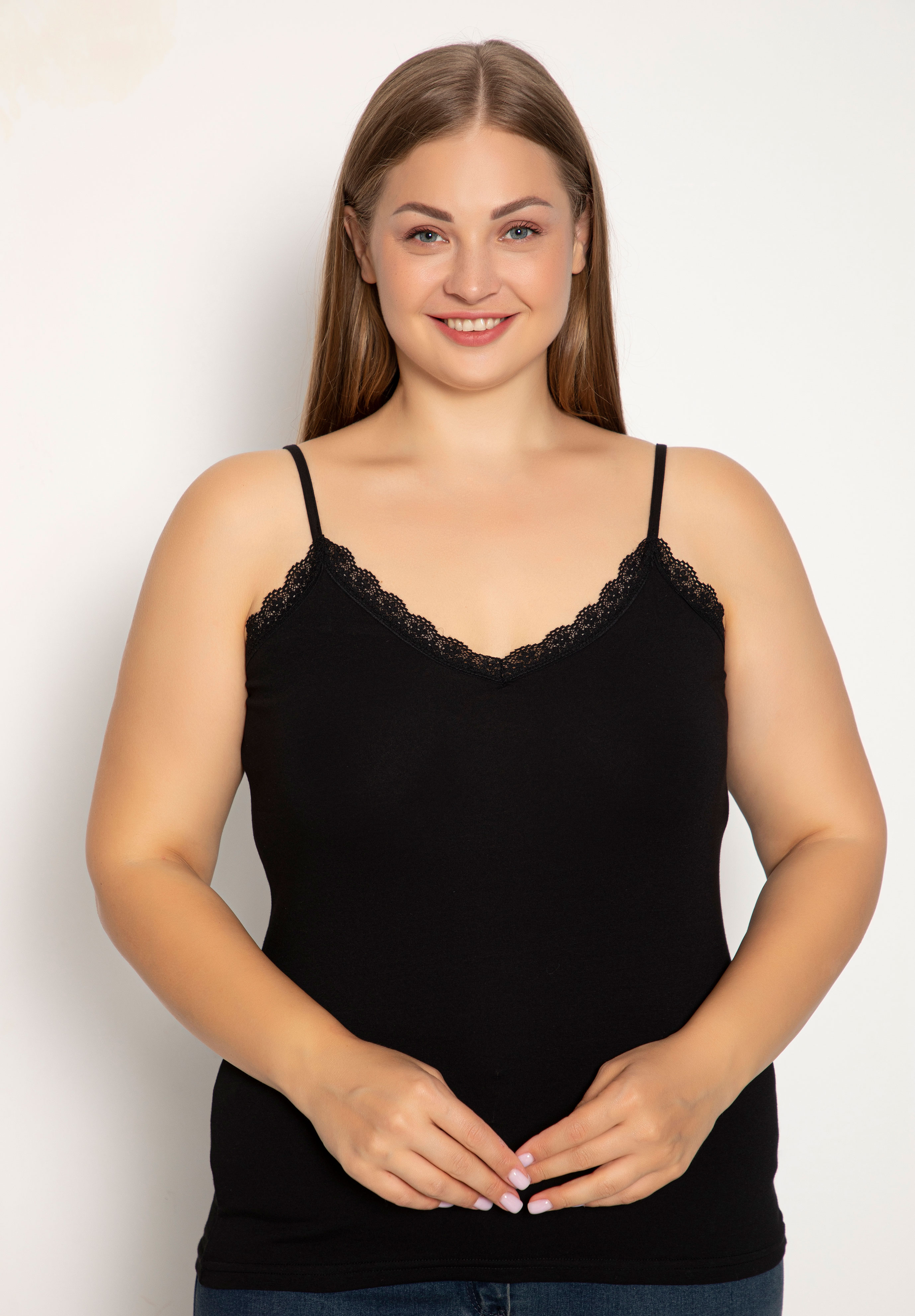  Φανελάκι γυναικείο Plus Size Siyah Inci με λεπτή τιράντα Lace SI690-Μαύρο 2025