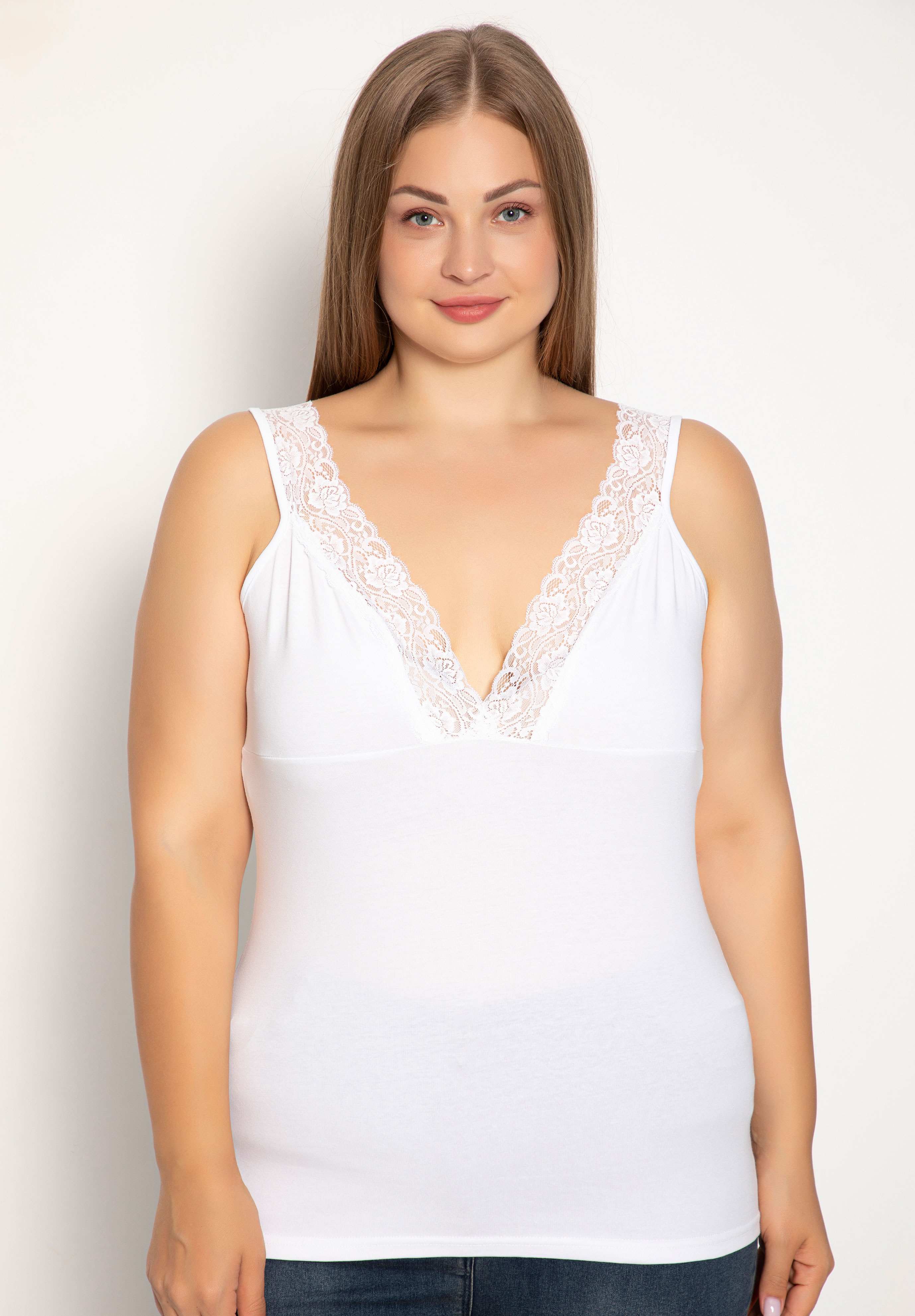  Φανελάκι γυναικείο Plus Size Siyah Inci με φαρδιά τιράντα Lace SI691-Λευκό 2025