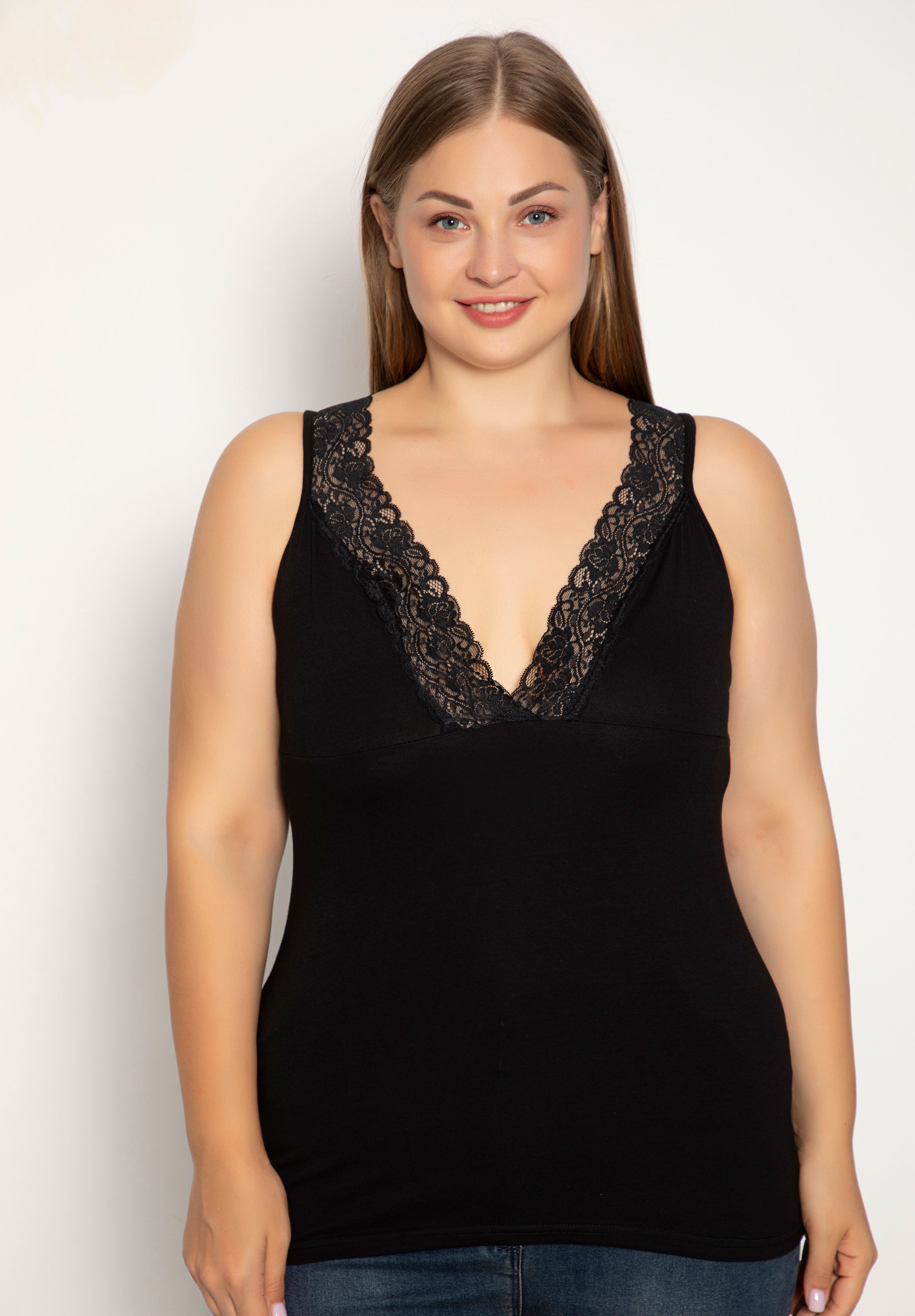  Φανελάκι γυναικείο Plus Size Siyah Inci με φαρδιά τιράντα Lace SI691-Μαύρο 2025