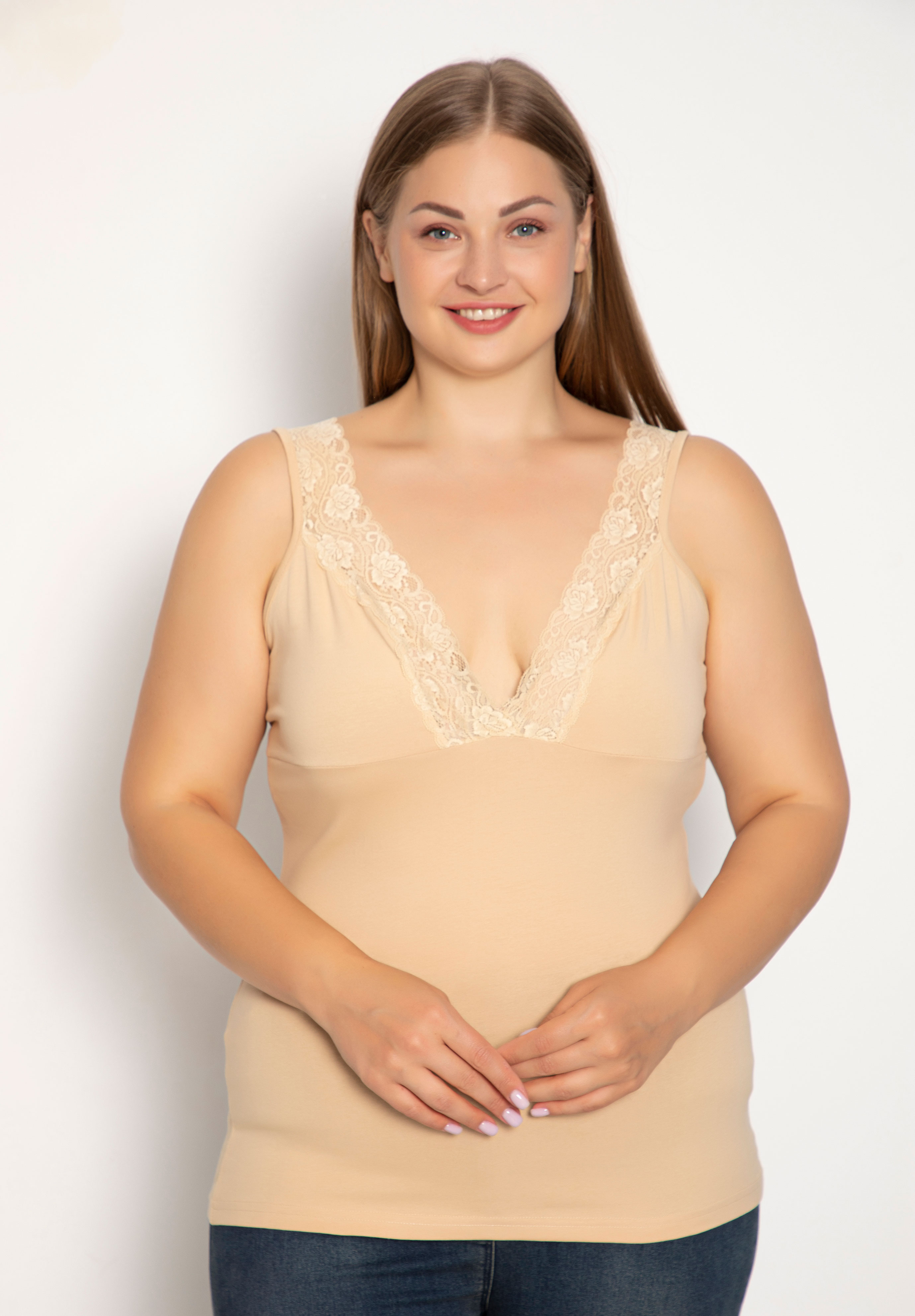  Φανελάκι γυναικείο Plus Size Siyah Inci με φαρδιά τιράντα Lace SI691-Μπεζ 2025