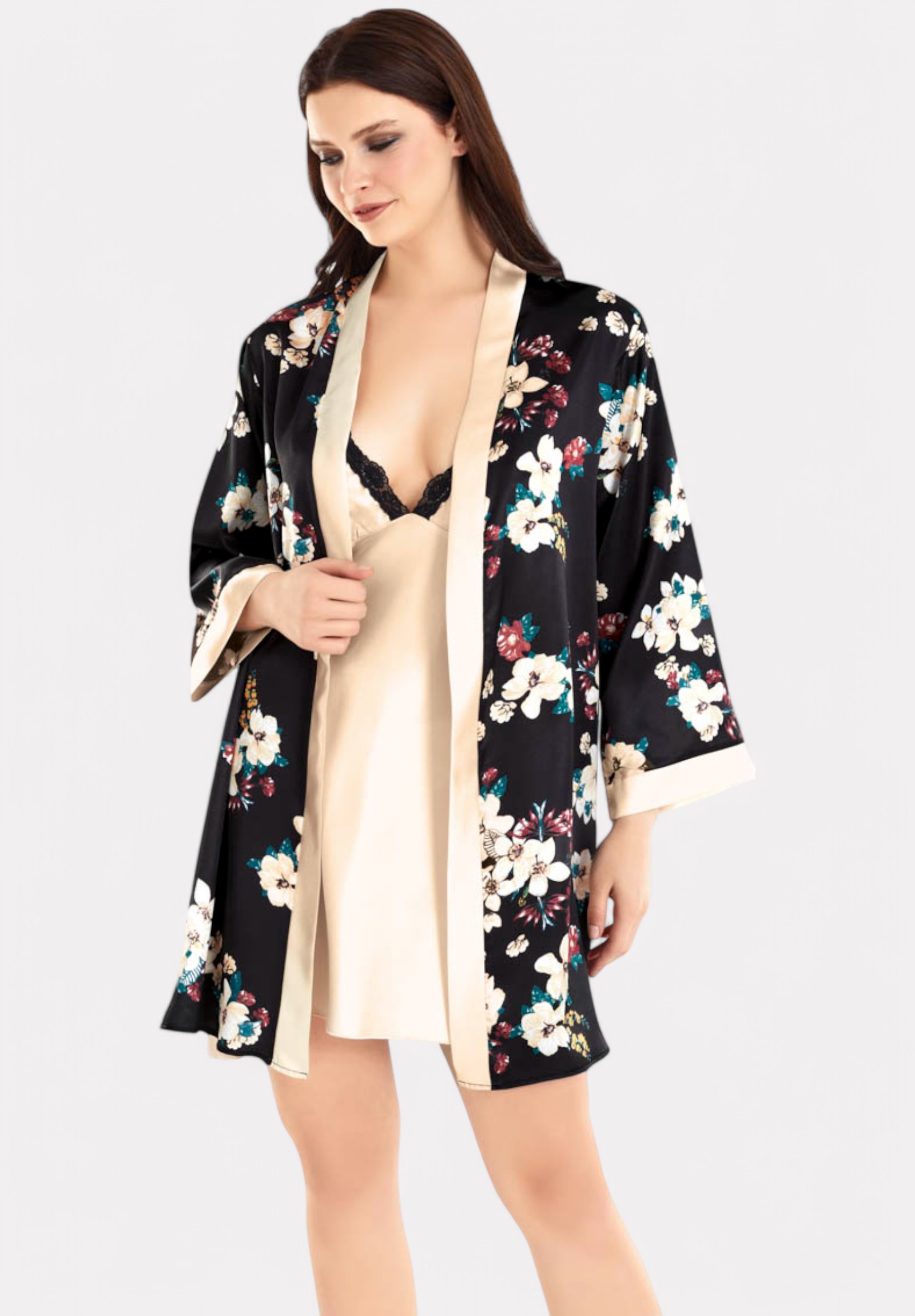 Moongirl Σετ Ρόμπα - Νυχτικό Satin Moongirl Gold Passion MG716-Μαύρο