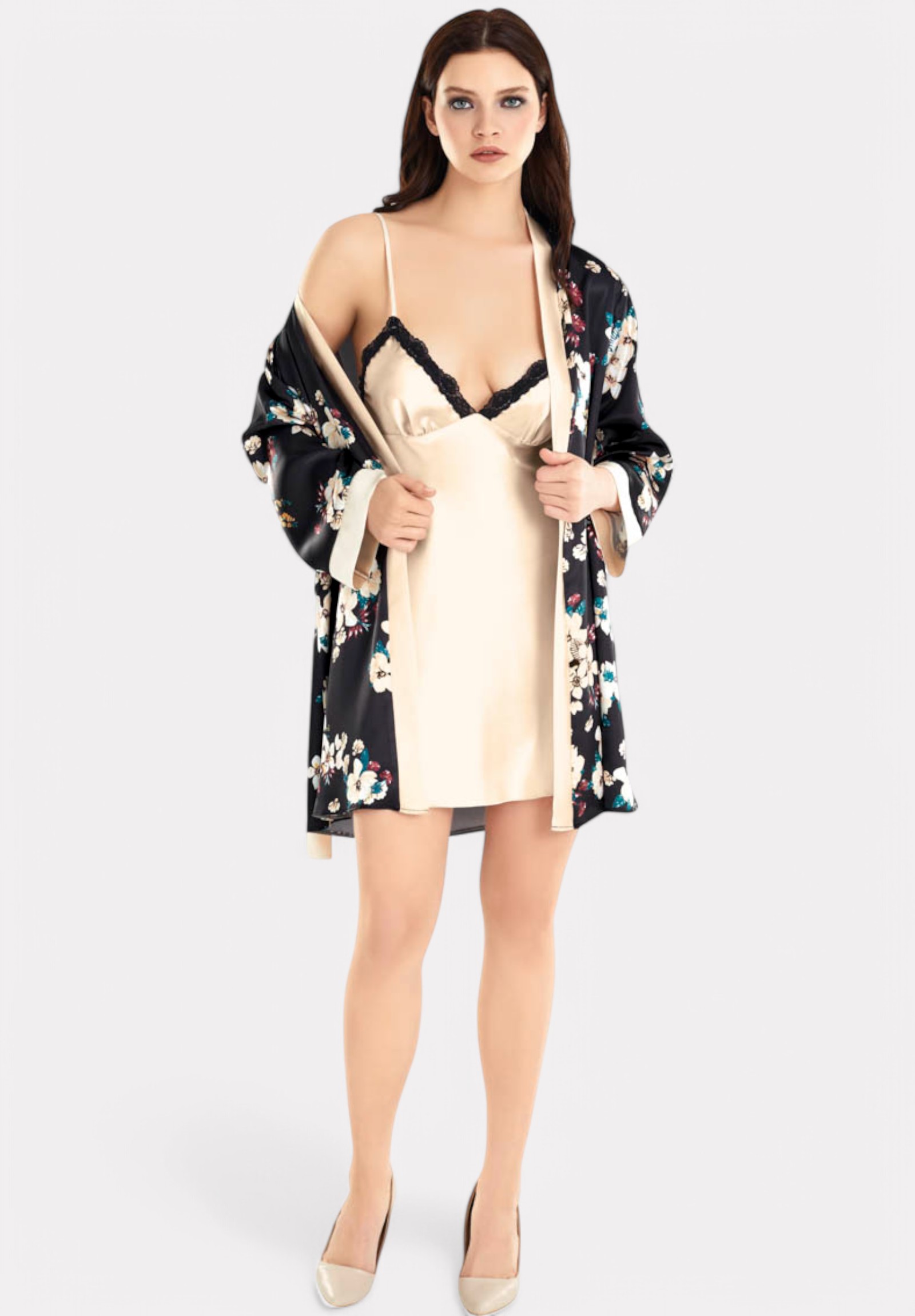 Σετ Ρόμπα - Νυχτικό Satin Moongirl Gold Passion MG716-Μαύρο φωτογραφία