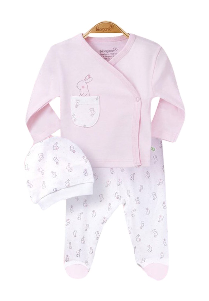 Biorganic Σετ πιτζάμας με βρεφικά αξεσουαρ Biorganic Pink Rabbit 73139