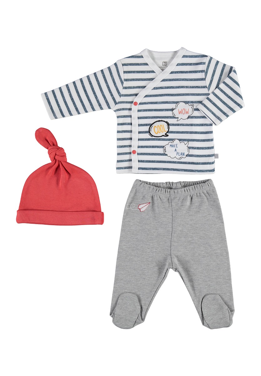 Biorganic Σετ Βρεφικό παντελόνι - ζακέτα - σκουφάκι Cool Time 73237