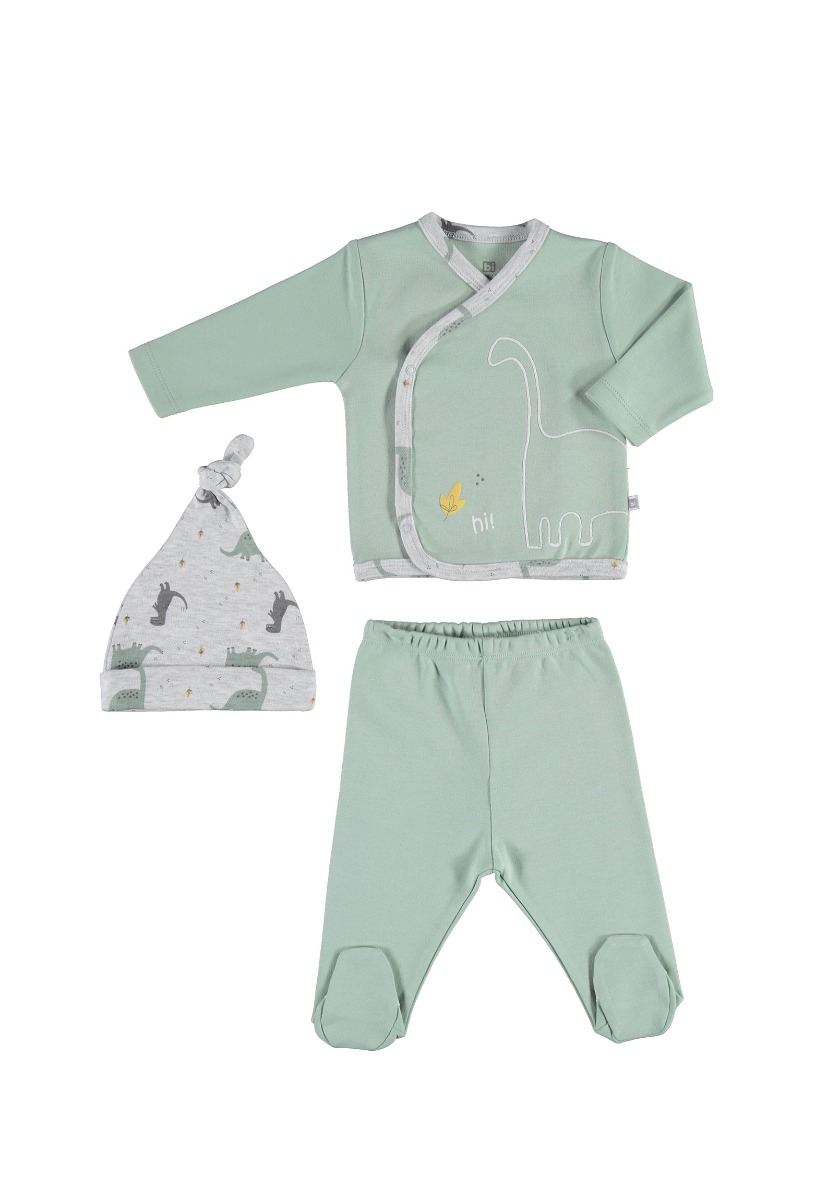 Biorganic Σετ Βρεφικό παντελόνι - ζακετάκι- σκουφάκι Dinos 73239