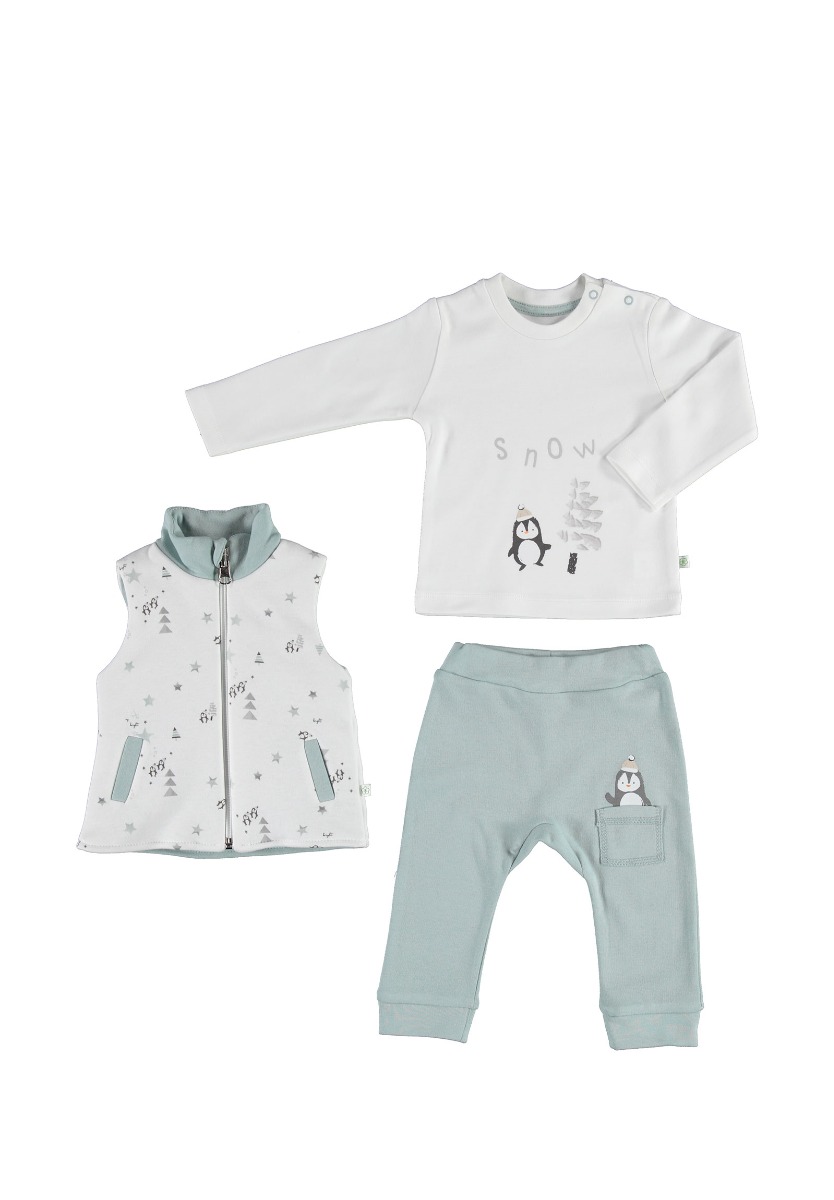 Biorganic Σετ Βρεφικό παντελόνι - γιλέκο - μπλούζα Frozen Penguins Blue 73248A