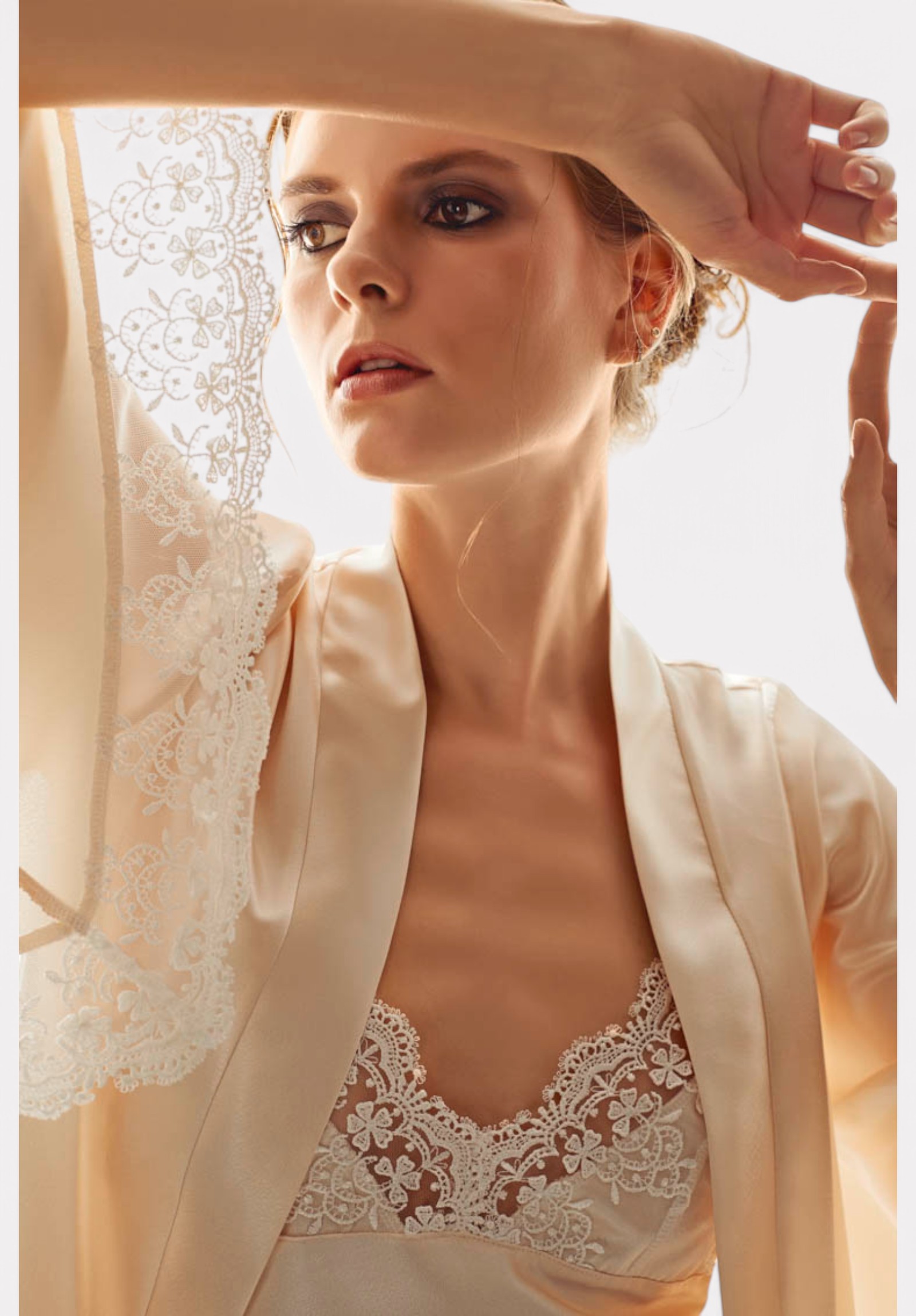 Σετ Ρόμπα - Νυχτικό Lingerie Satin Moongirl Champagne MG746-Μπεζ φωτογραφία