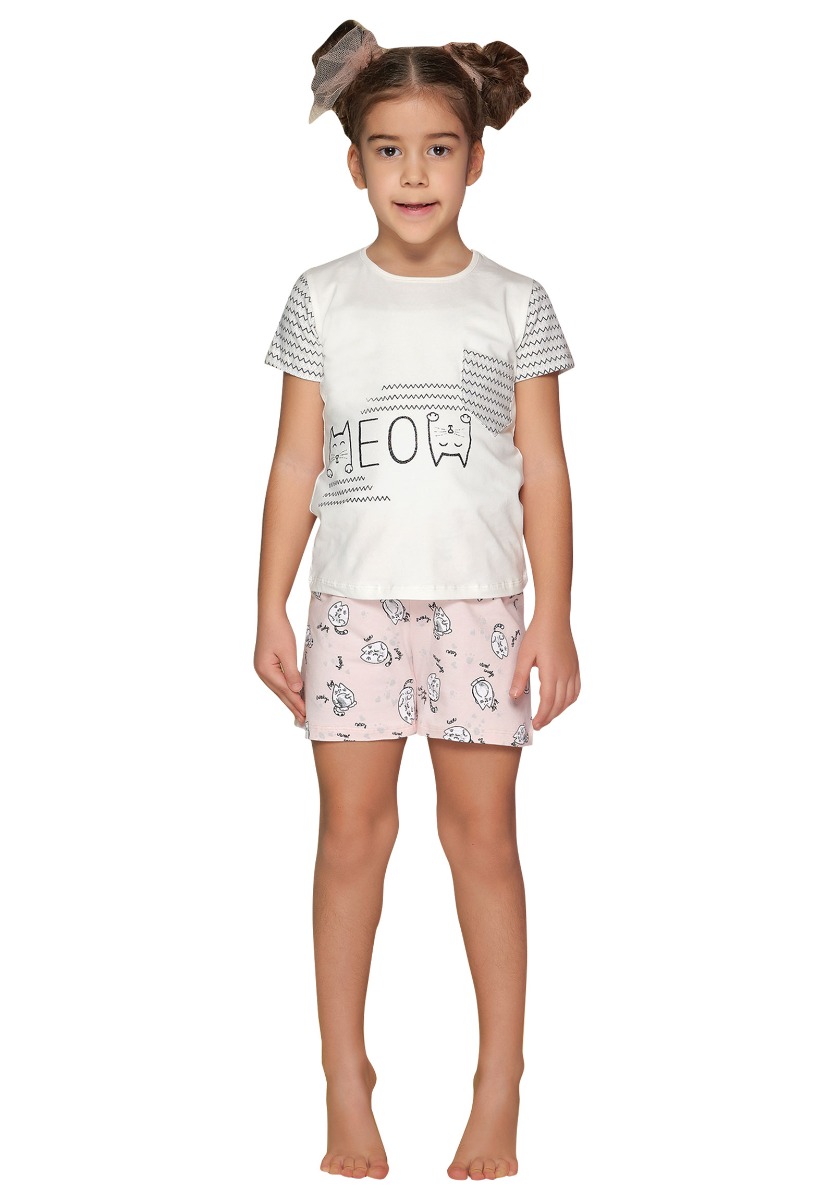 Sevim Πιτζάμα παιδική βαμβακερή λευκή Sevim Meow Cat 7999A