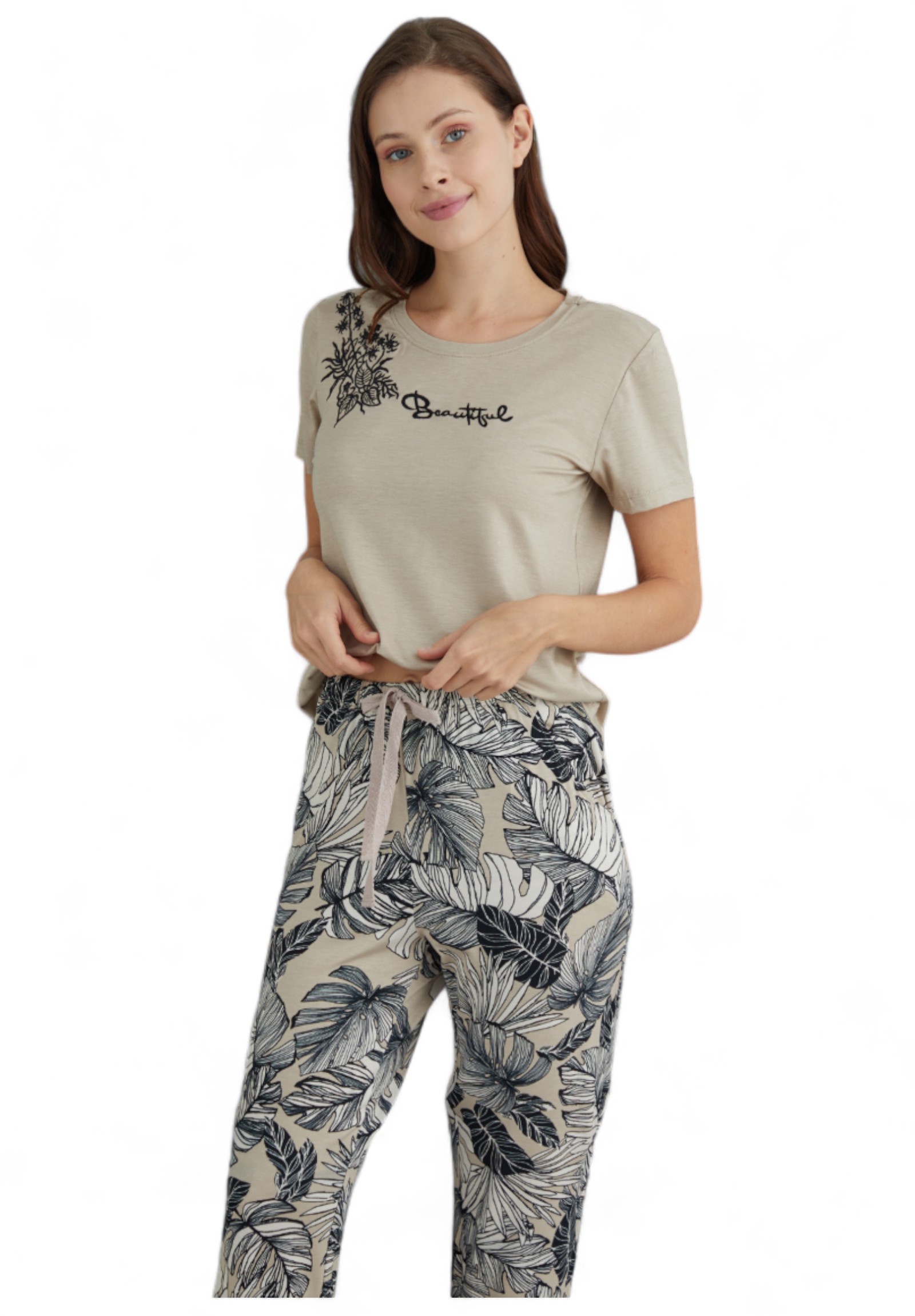 Πιτζάμα γυναικεία Ipektenim Beautiful IPKT8296-Μπεζ φωτογραφία