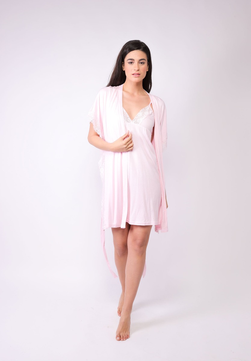  Σετ Ρόμπα - Νυχτικό Viscose Pink Romance Sexen 84410-Ροζ 2025