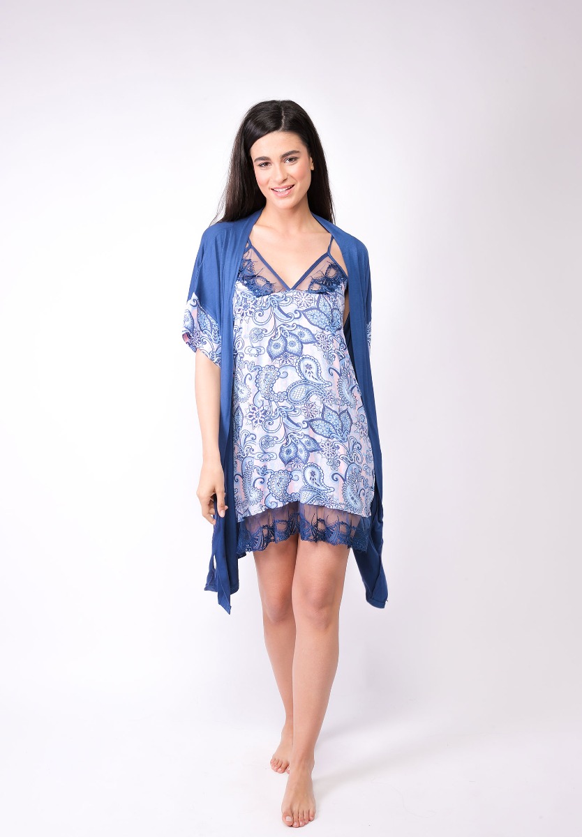  Σετ Ρόμπα - Νυχτικό Viscose Blue Wildflower 84422 2025