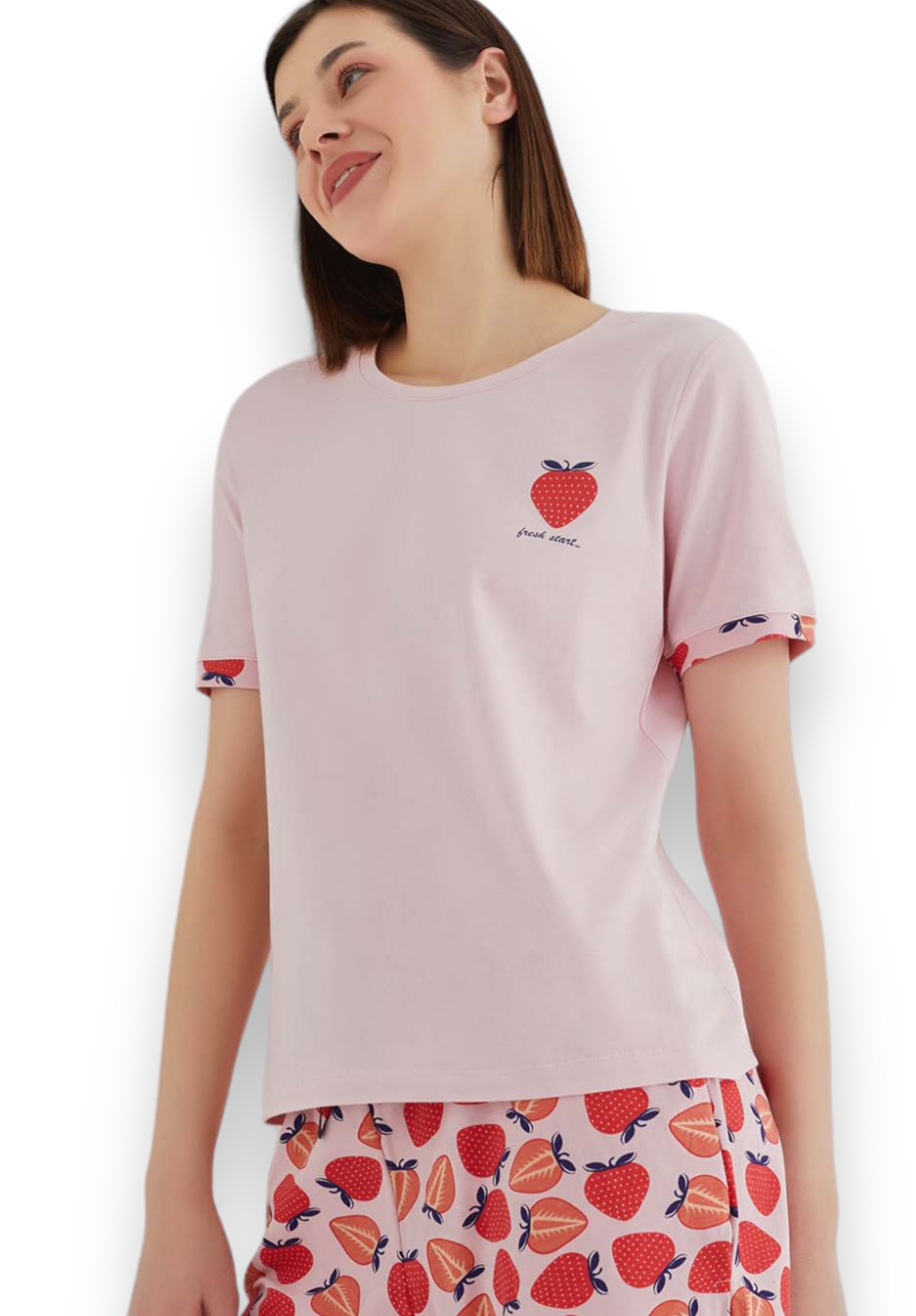 Πιτζάμα γυναικεία με σορτσάκι Ipektenim Strawberry IPKT8447-Ροζ φωτογραφία