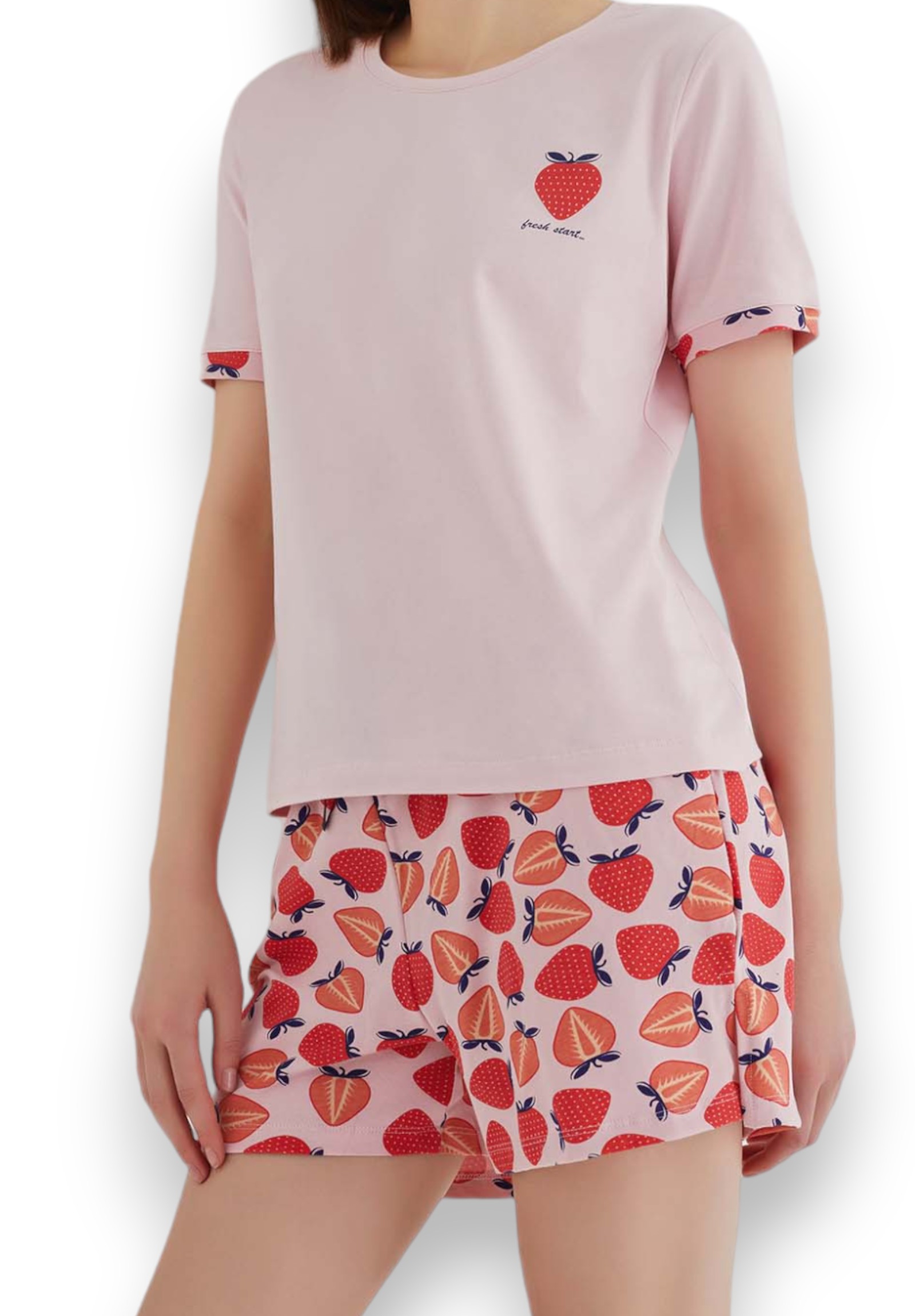 Πιτζάμα γυναικεία με σορτσάκι Ipektenim Strawberry IPKT8447-Ροζ φωτογραφία