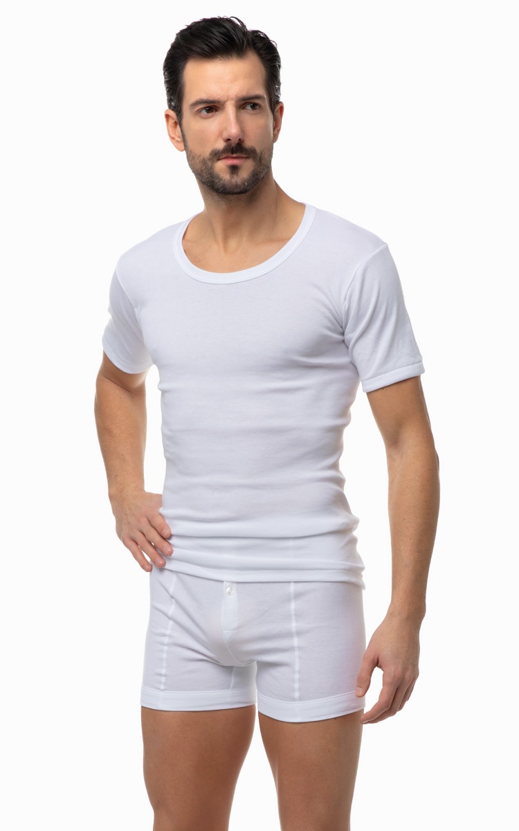 Minerva Ανδρική κοντομάνικη φανέλα σετ 2 τεμ. Classic Minerva με ανοιχτή λαιμόκοψη MNRV17002-Λευκό