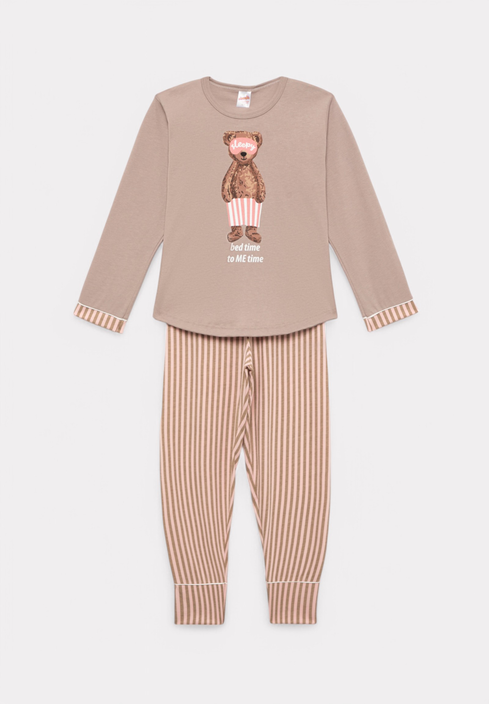 Minerva Πιτζάμα εφηβική για κορίτσι Minerva Bed Time Ριγέ Coffee Late 90-62281-007-847-Καφέ