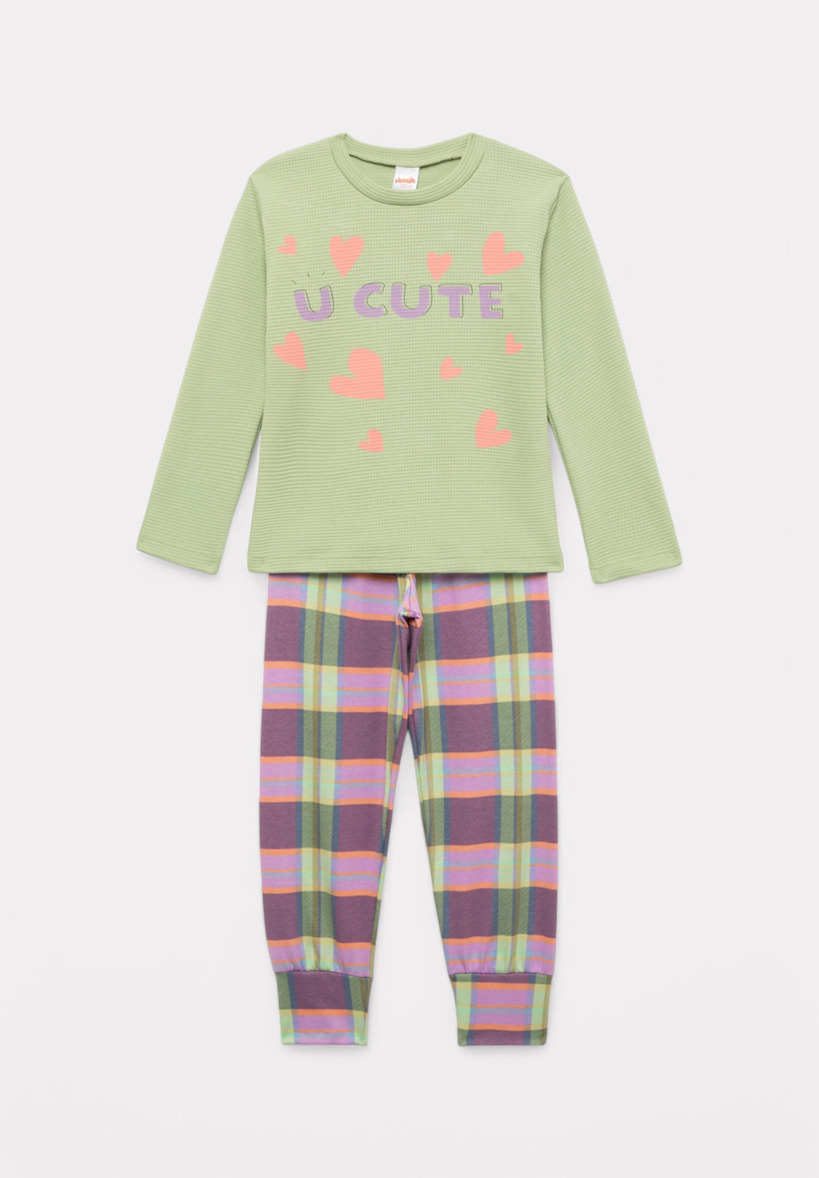 Minerva Πιτζάμα εφηβική για κορίτσι Minerva Cute Waffle Καρό 90-62284-445-009-Βεραμάν