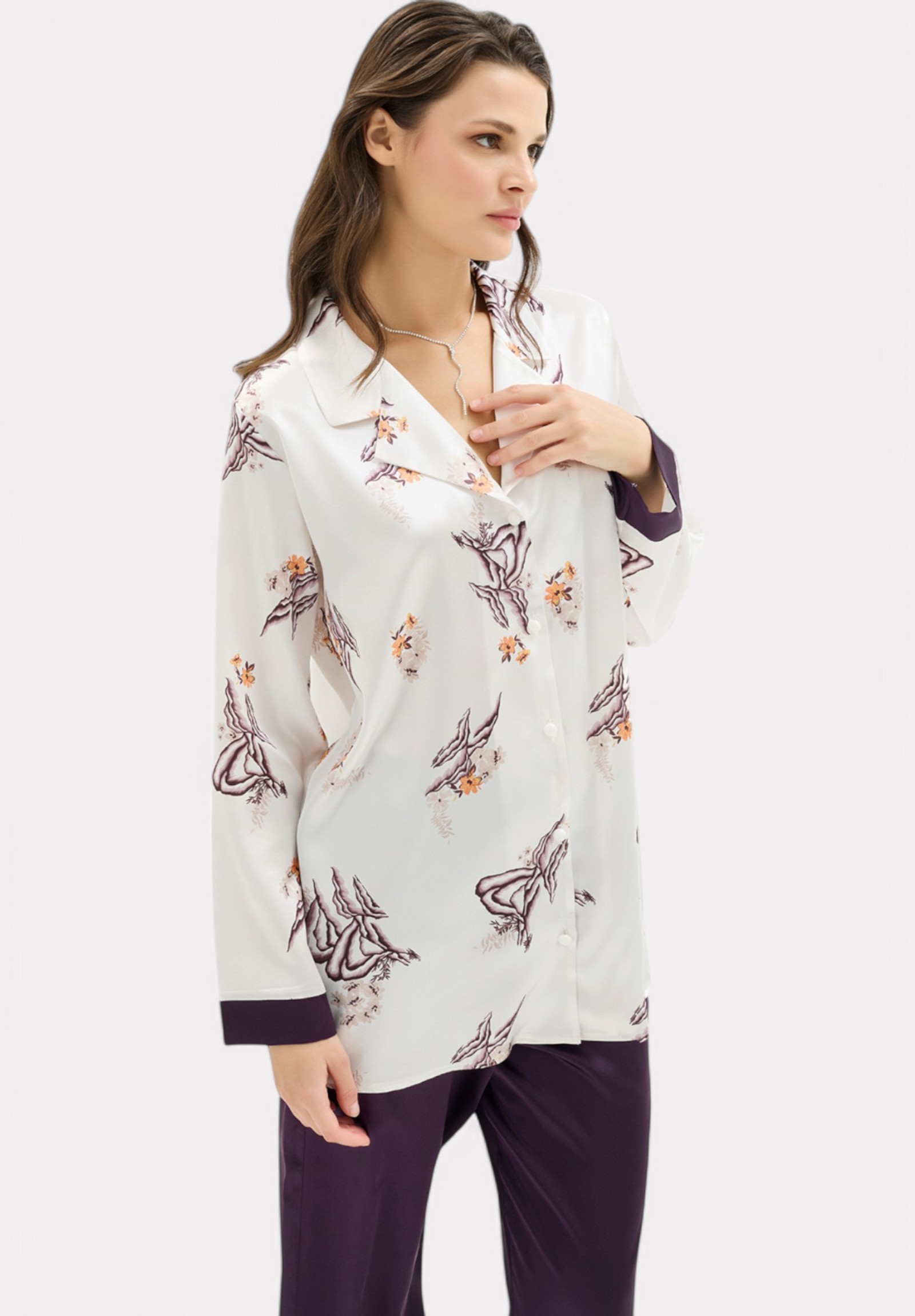 Πιτζάμα γυναικεία Satin Moongirl Deep Purple MG903-Μωβ φωτογραφία