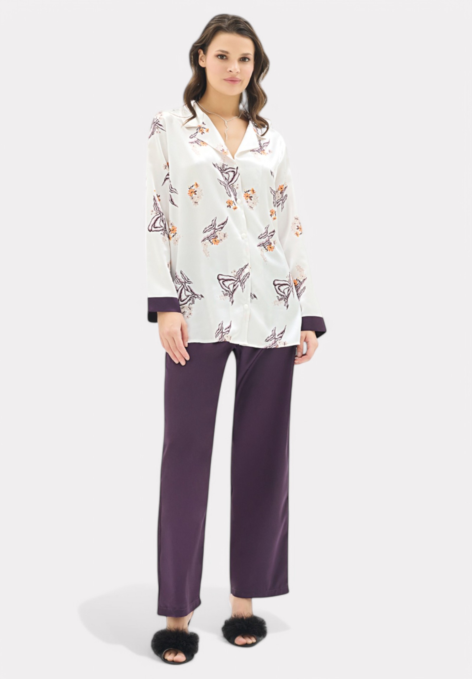 Moongirl Πιτζάμα γυναικεία Satin Moongirl Deep Purple MG903-Μωβ