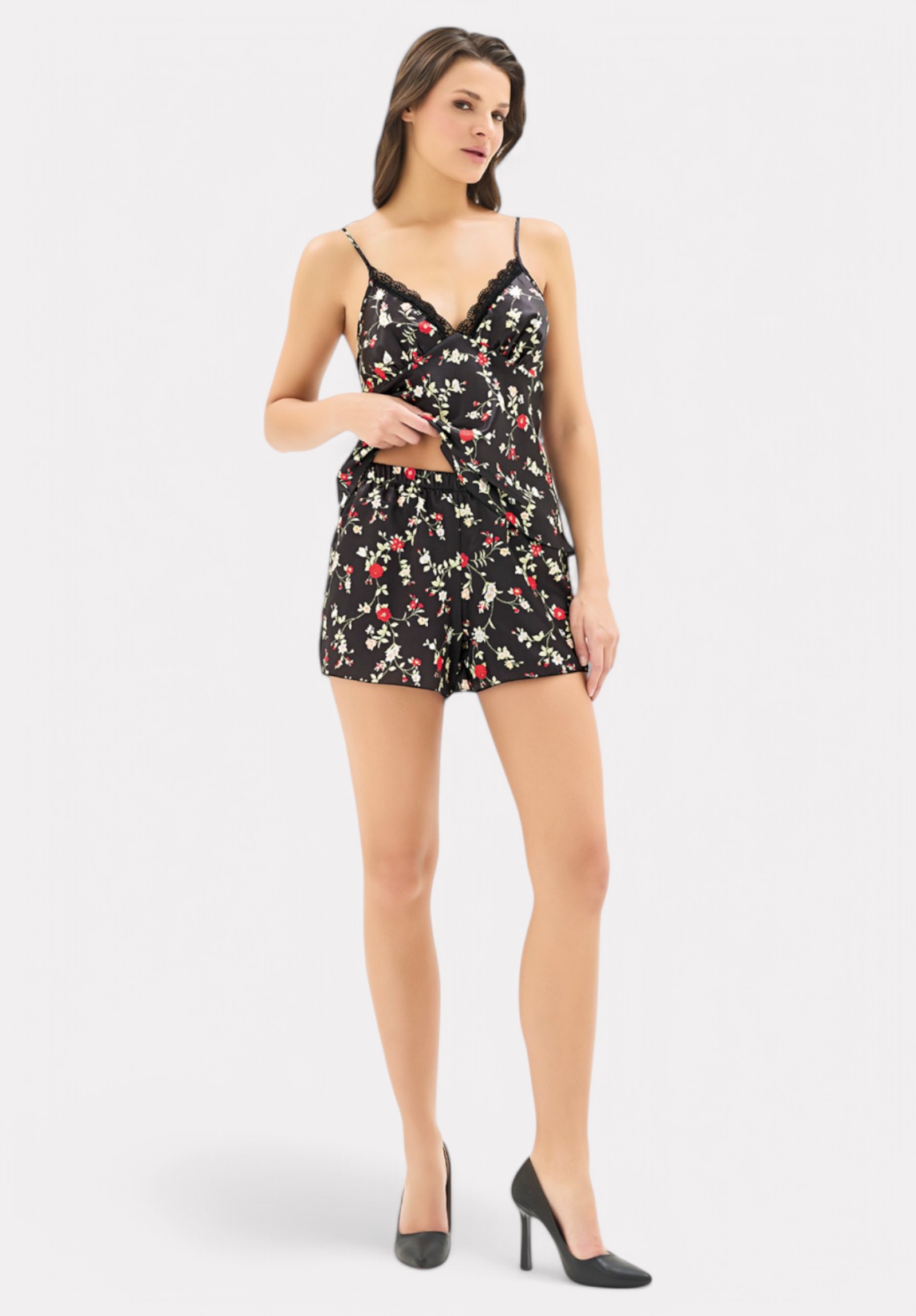 Babydoll Satin Moongirl Black Floral MG906-Μαύρο φωτογραφία