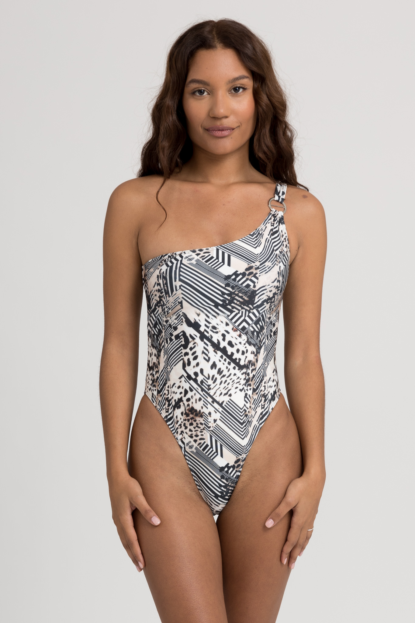 Μαγιό γυναικείο Ολόσωμο One Shoulder με Διακοσμητικό Κρίκο Animal Print ET1408-3-Πολύχρωμο φωτογραφία