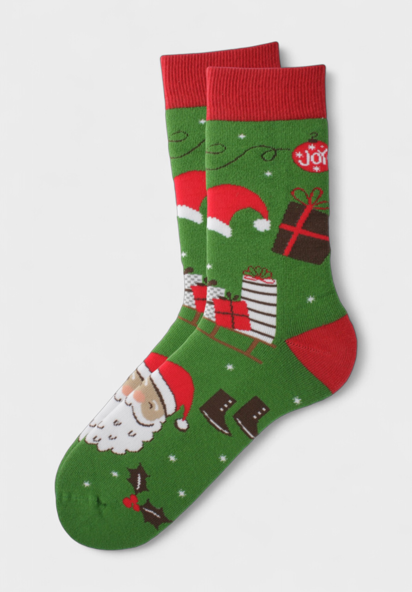 Χριστουγεννιάτικες Κάλτσες SOMA Socks “Santa’s Sleigh Ride” – Πετσετέ, Βαμβακερές SSJOY26-4-Πράσινο φωτογραφία