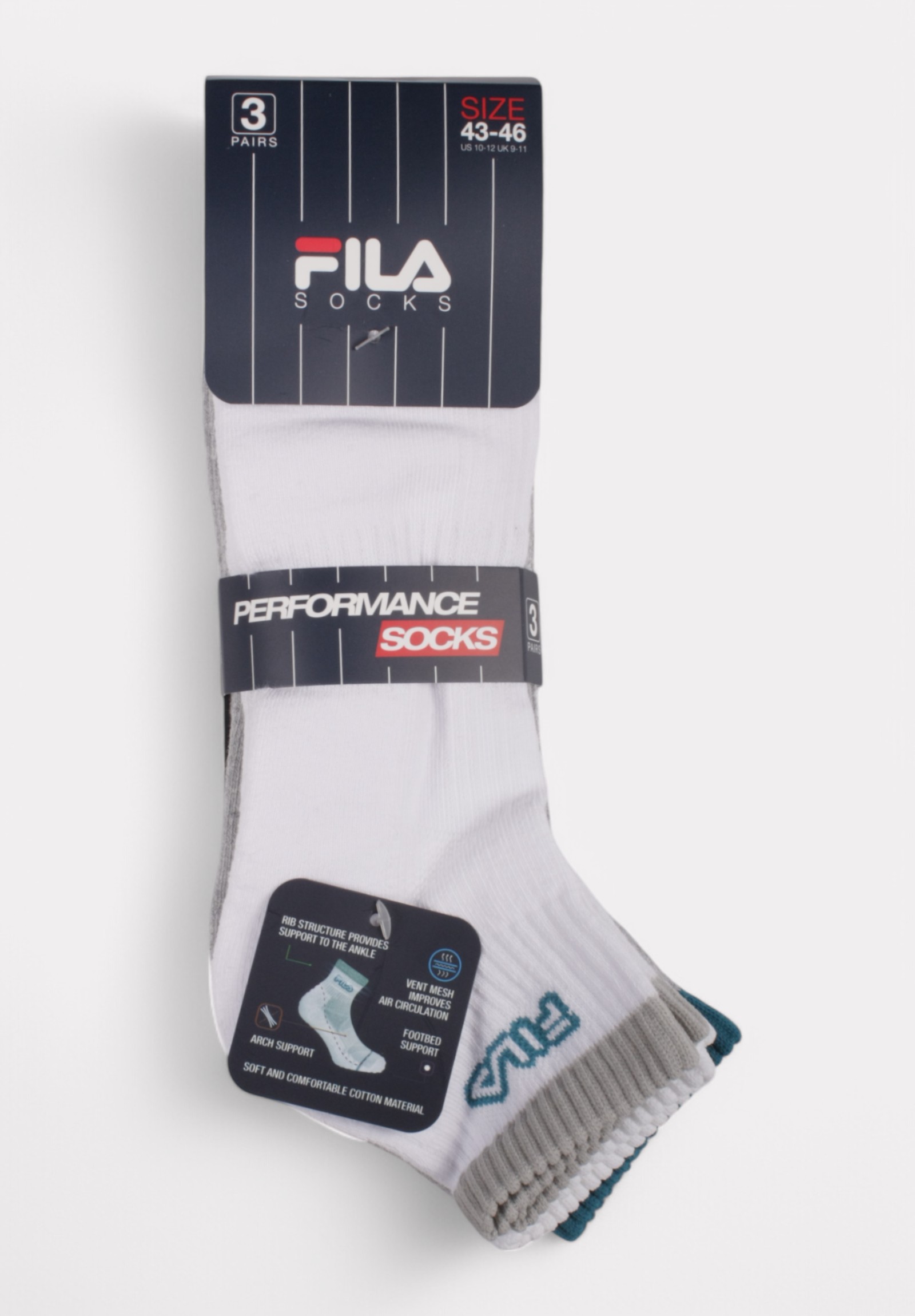Fila Fila Fitness Quarter Half Terry Socks White/Grey F2522-882-Πολύχρωμο