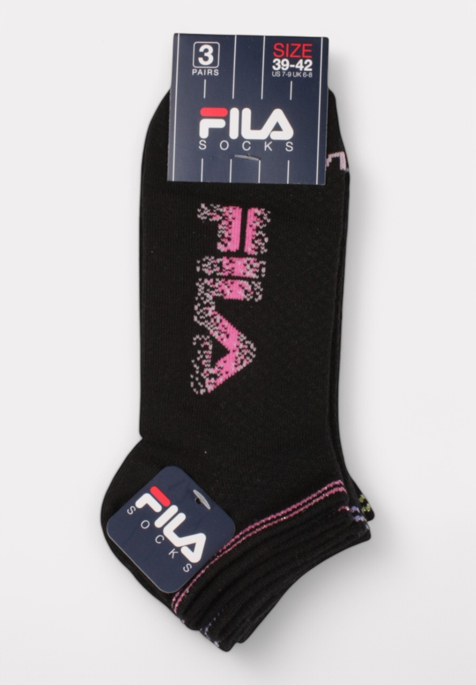  Fila Κάλτσες Μαύρες με Σπαστό Logo (Φούξια, Λιλά, Lime) | Σετ 3 Ζευγάρια F6129-200-Μαύρο 2025