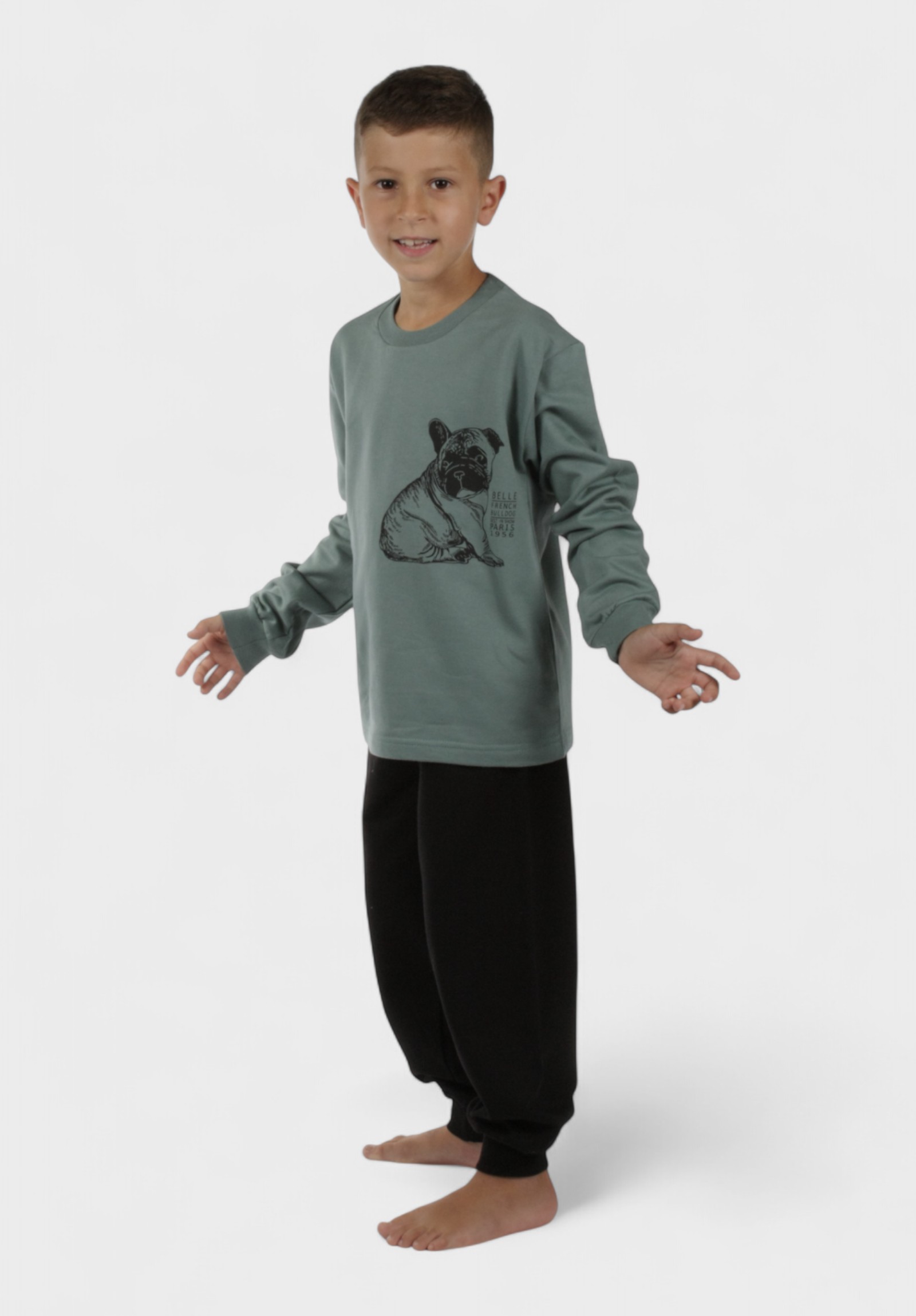 Παιδική Πιτζάμα Φούτερ με Bulldog Χριστίνα 100% Βαμβάκι Λαδί CHR212-1-Λαδί φωτογραφία