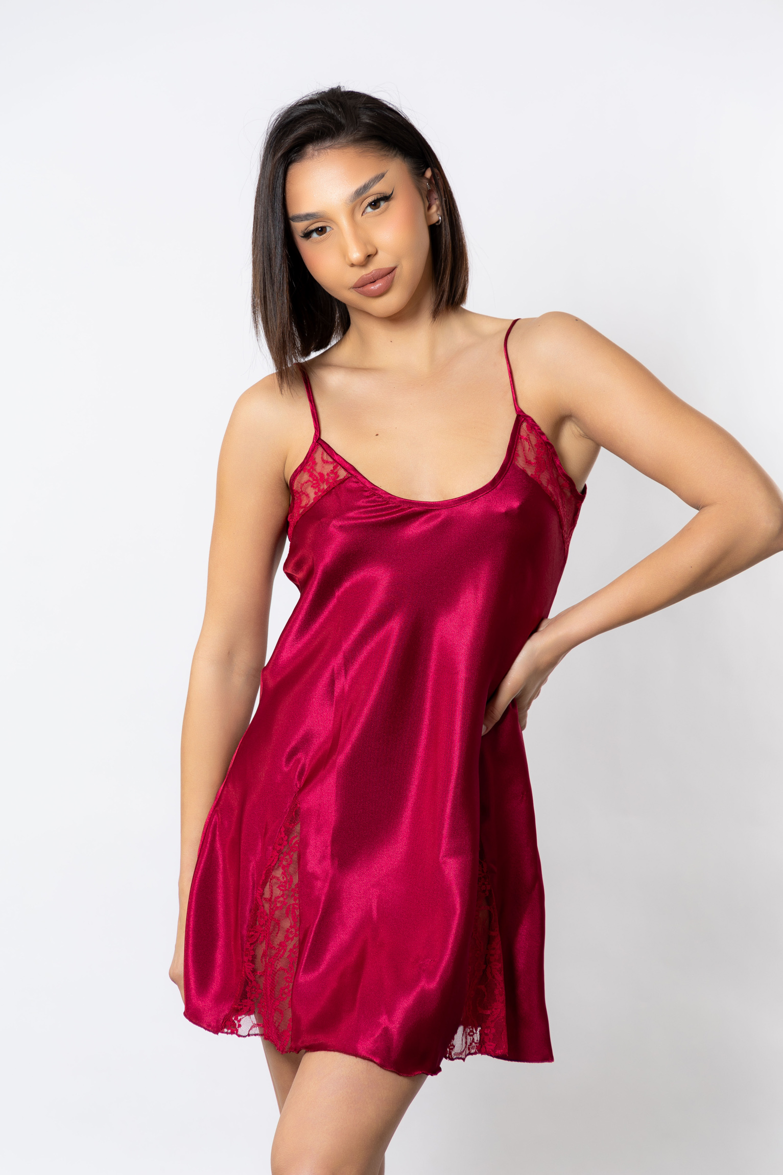 Νυχτικό σατέν Moongirl Afrodite Bordo MG280-2-Μπορντώ φωτογραφία