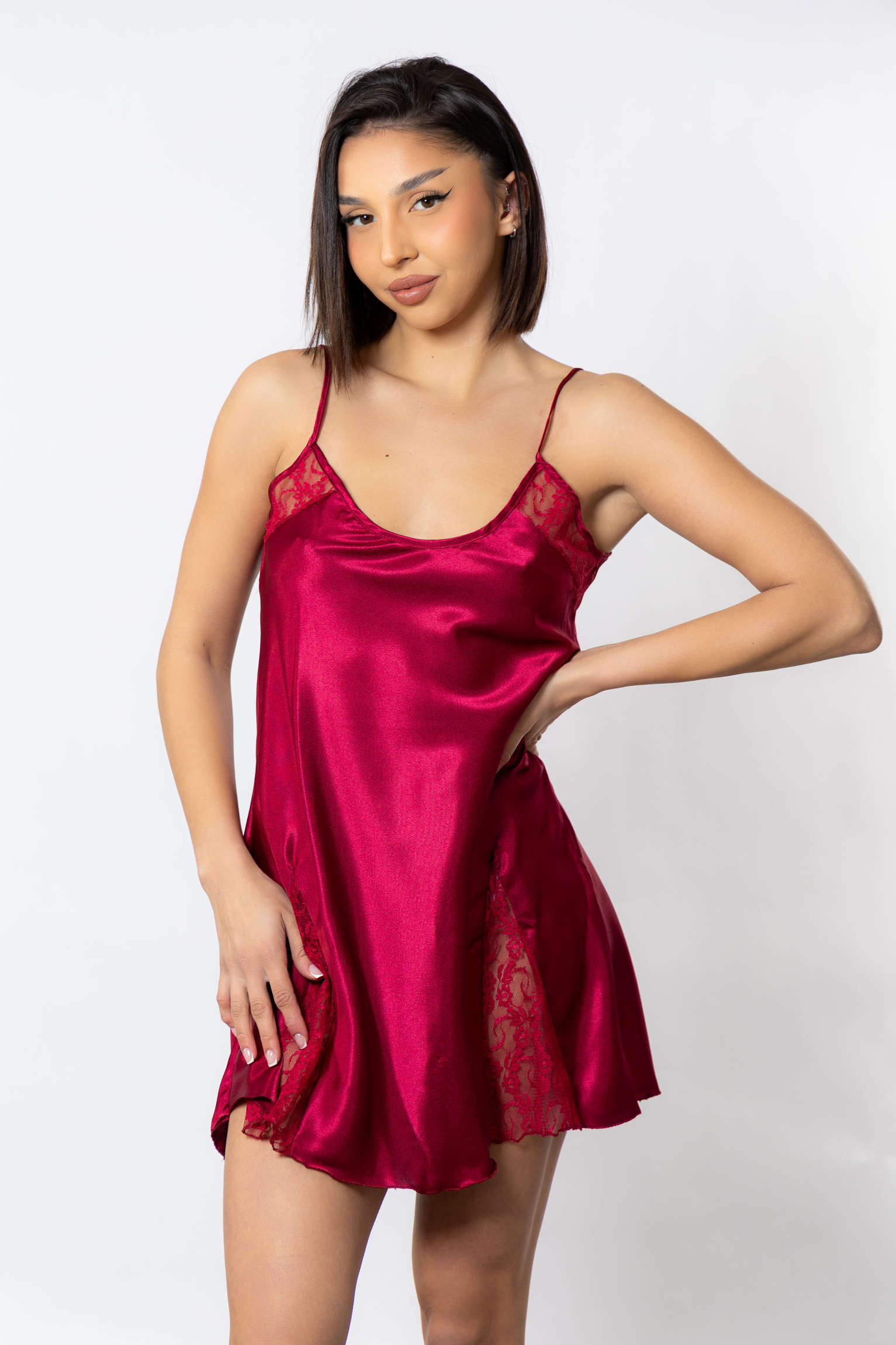 Νυχτικό σατέν Moongirl Afrodite Bordo MG280-2-Μπορντώ φωτογραφία