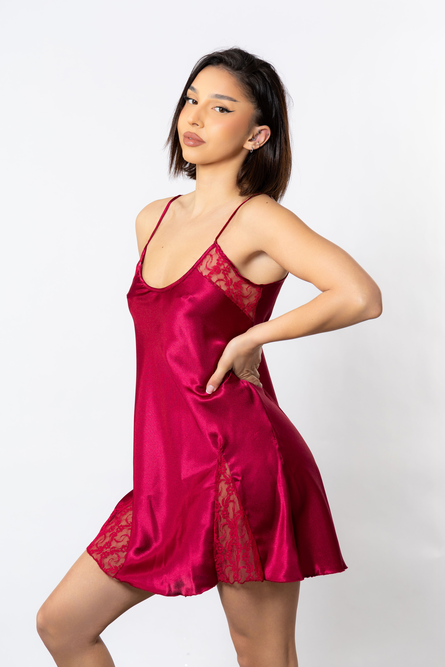 Νυχτικό σατέν Moongirl Afrodite Bordo MG280-2-Μπορντώ φωτογραφία