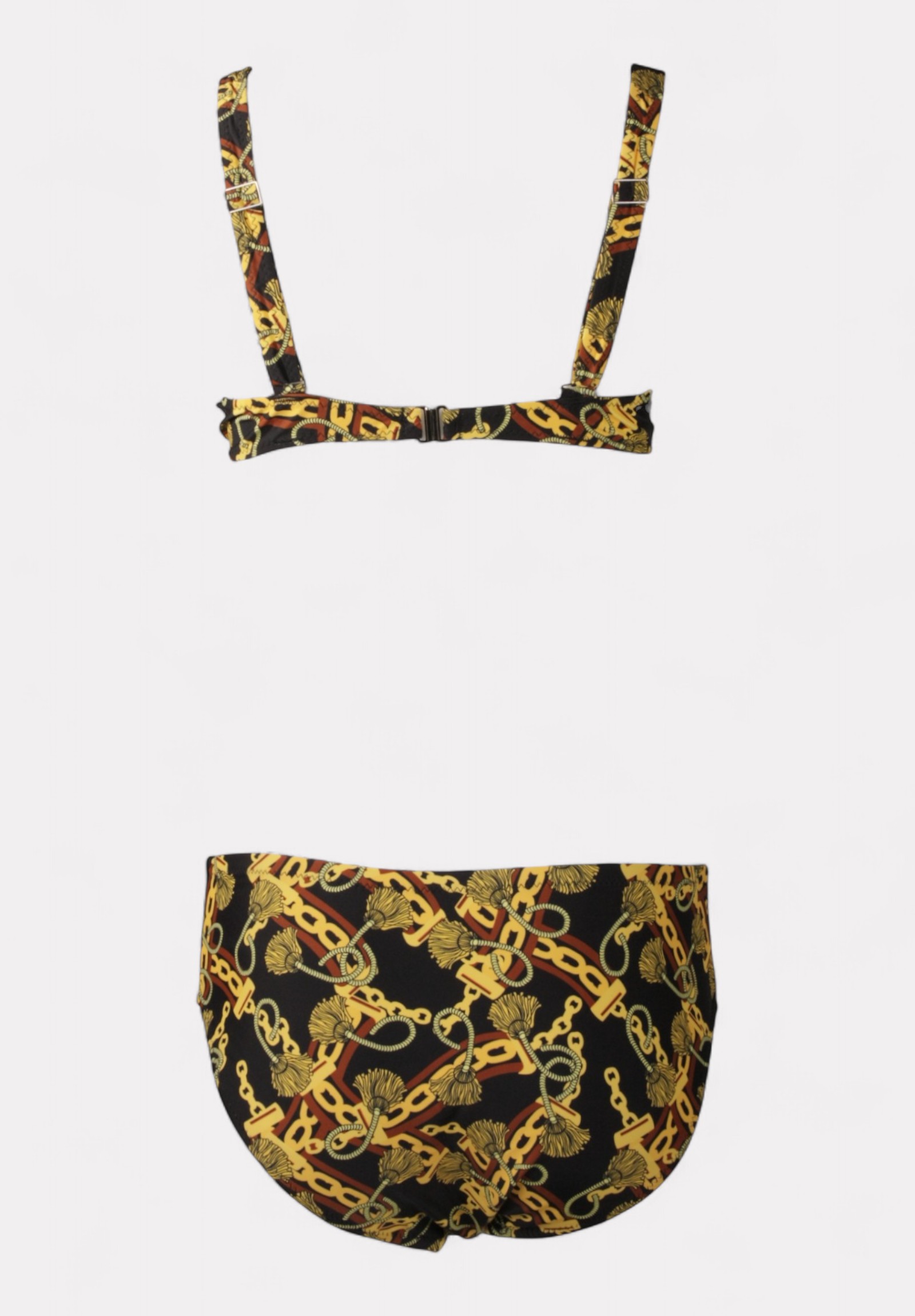 Closet22 Γυναικείο μαγιό μαύρο μπικίνι με μπανέλα και χρυσό print CL88116-1-Μαύρο