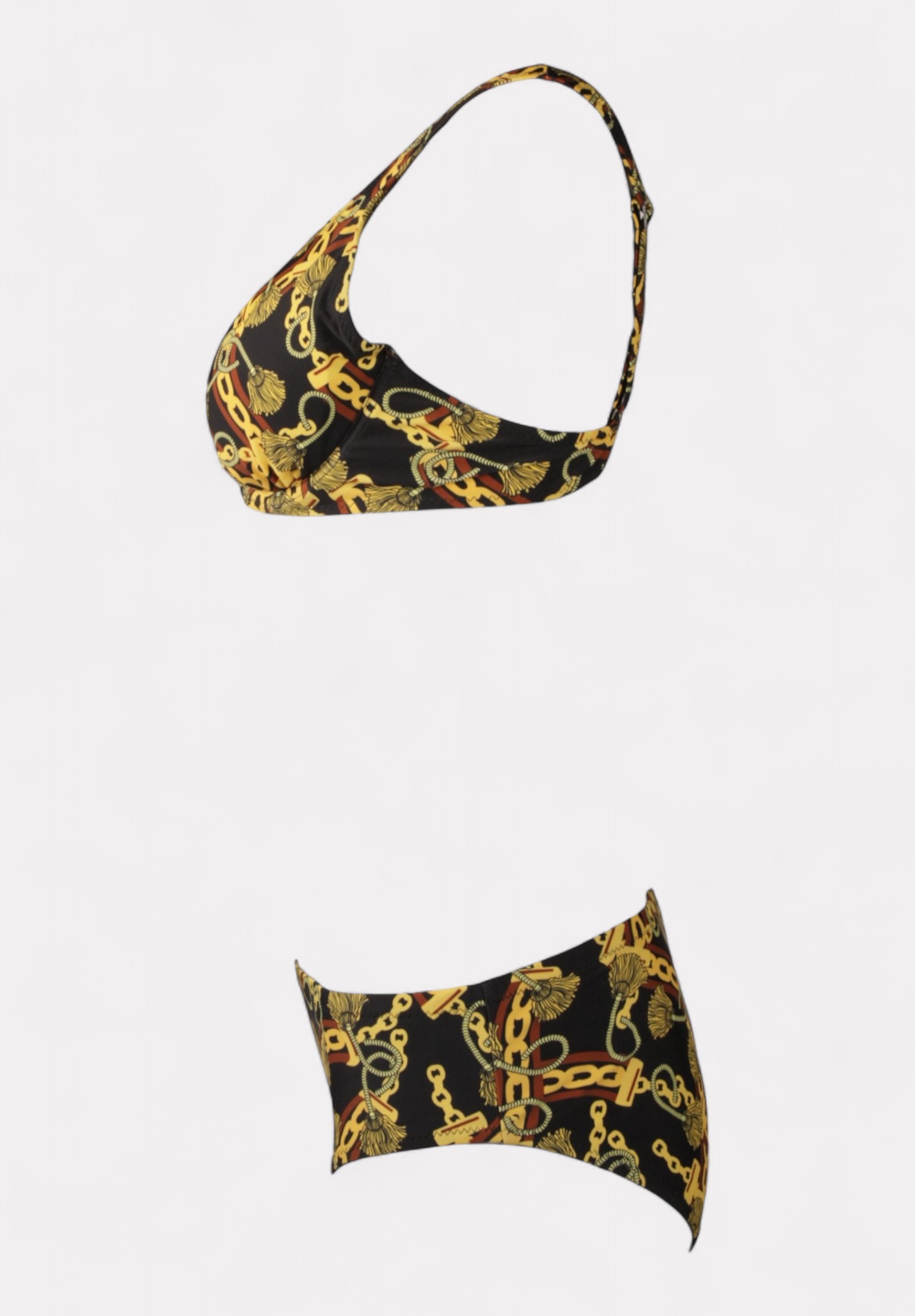 Γυναικείο μαγιό μαύρο μπικίνι με μπανέλα και χρυσό print CL88116-1-Μαύρο φωτογραφία