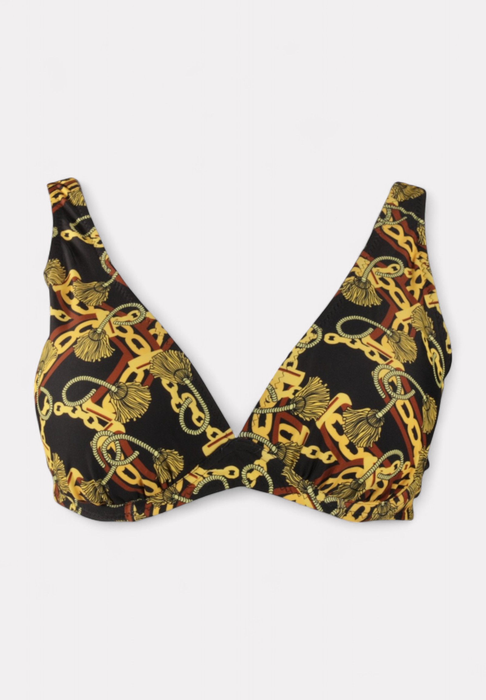 Γυναικείο μαγιό μαύρο μπικίνι με μπανέλα και χρυσό print CL88116-1-Μαύρο φωτογραφία