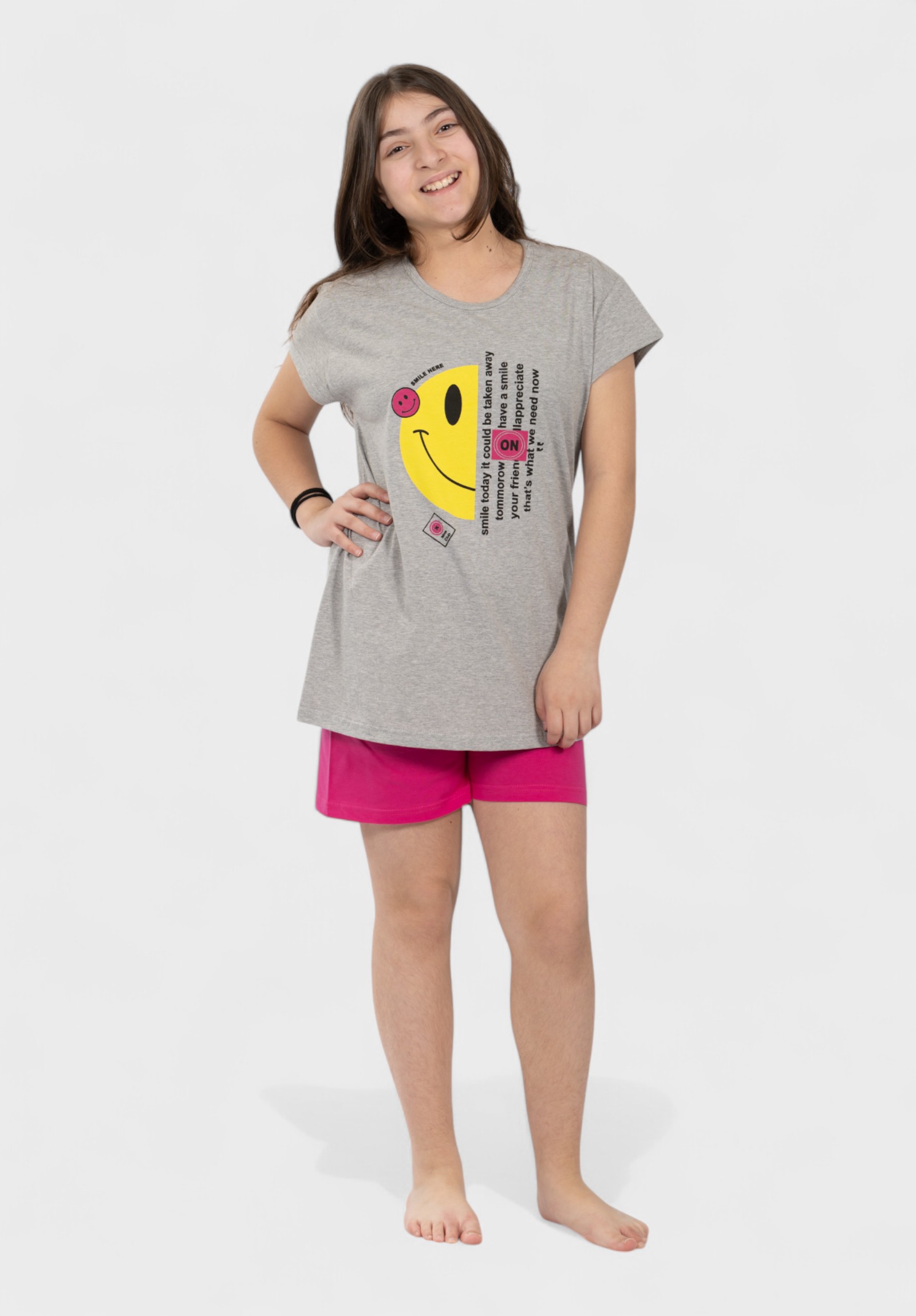 Nina Club Πιτζάμα Εφηβική Nina Club 100% Βαμβάκι Smile Here NC153-25-Γκρι