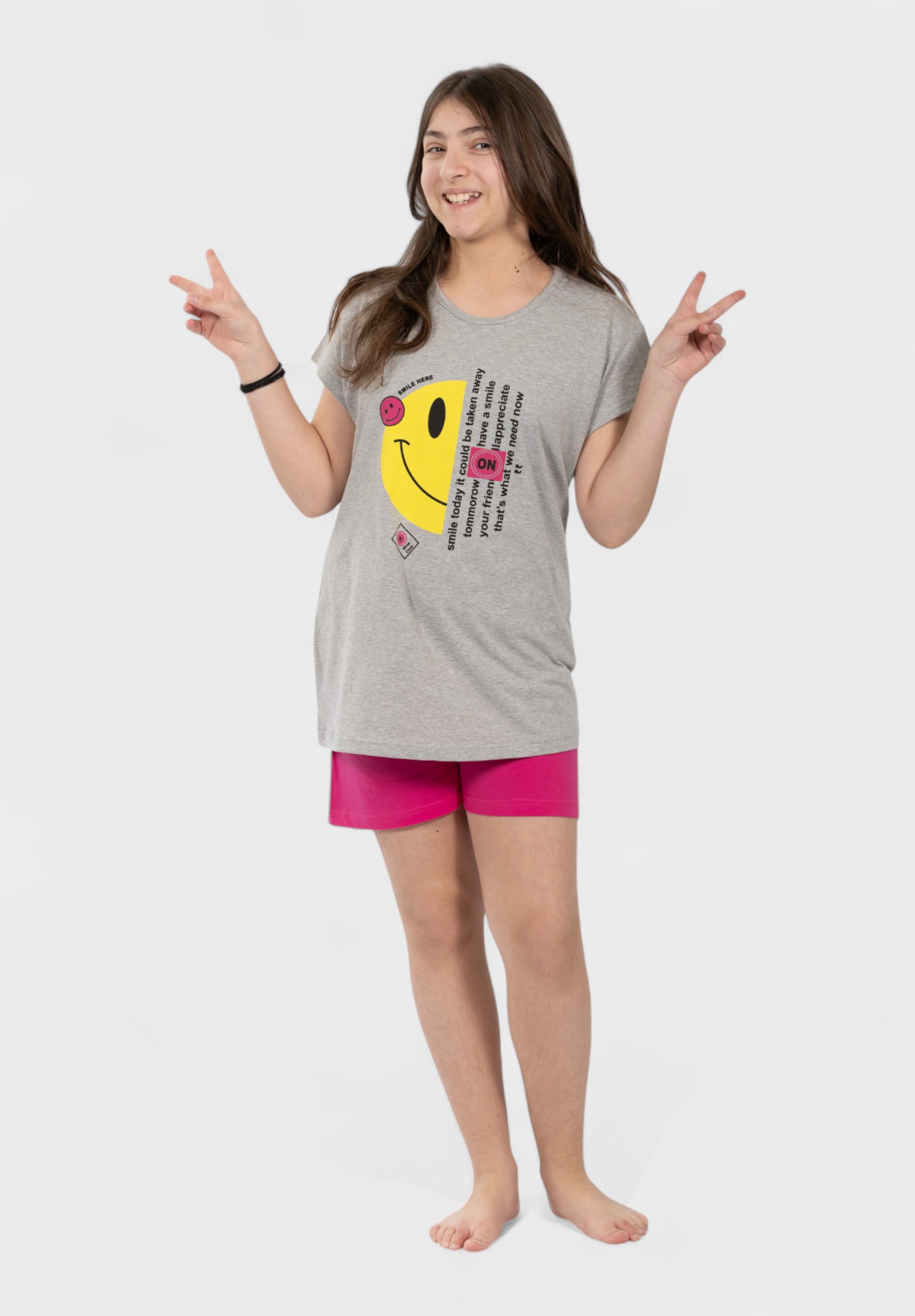 Πιτζάμα Εφηβική Nina Club 100% Βαμβάκι Smile Here NC153-25-Γκρι φωτογραφία