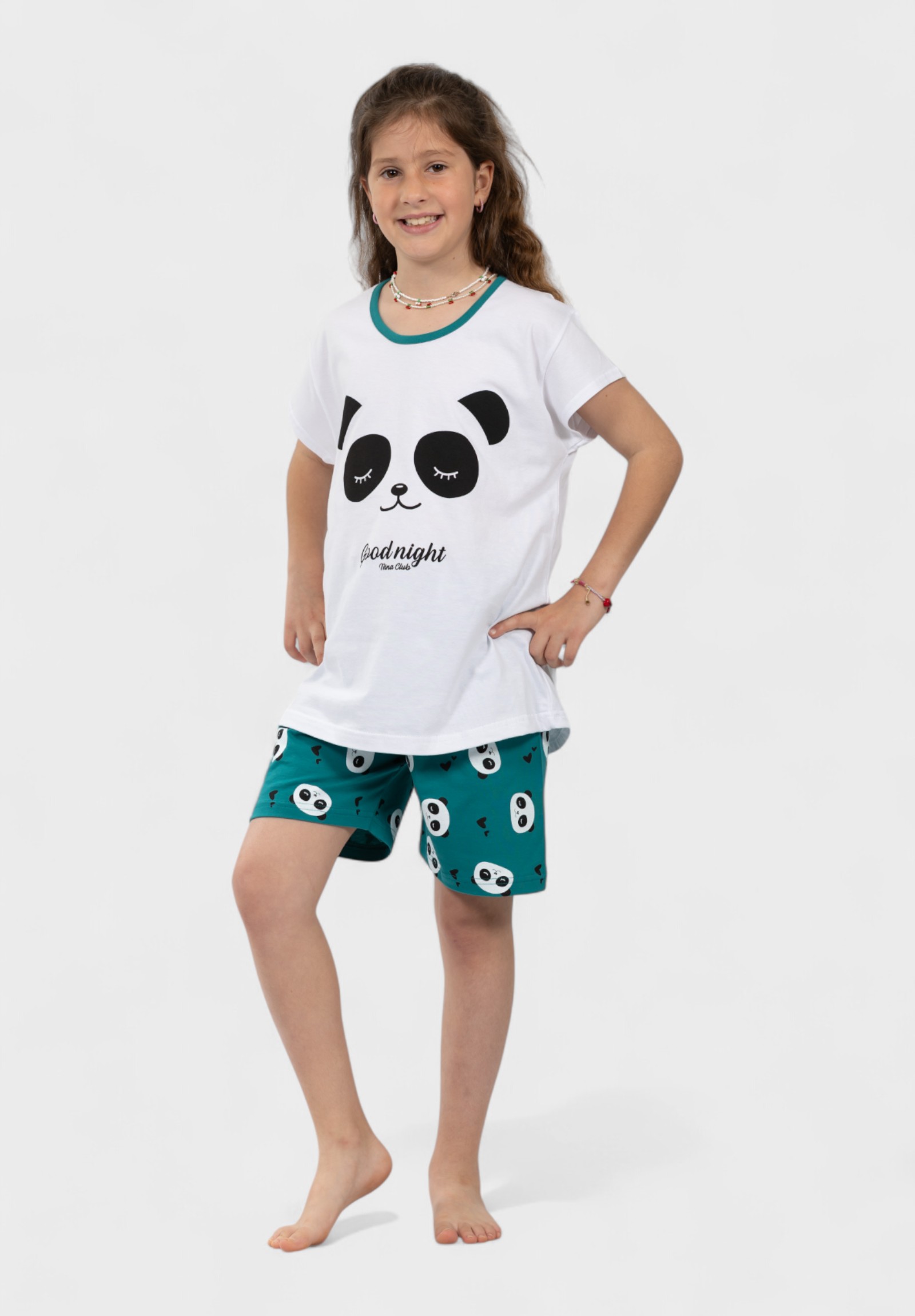 Πιτζάμα Εφηβική Panda Nina Club 100% Βαμβάκι Πράσινο NC152-25-2-Πράσινο φωτογραφία
