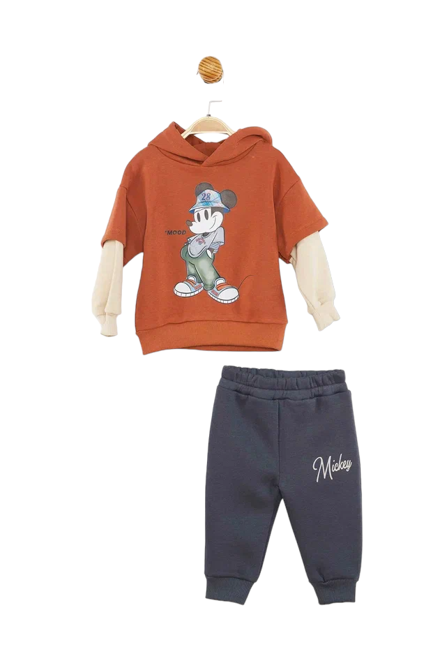 Cimpa Σετ βρεφική φόρμα με κουκούλα Cimpa Disney Mickey Mouse καφε MC21134-Καφέ