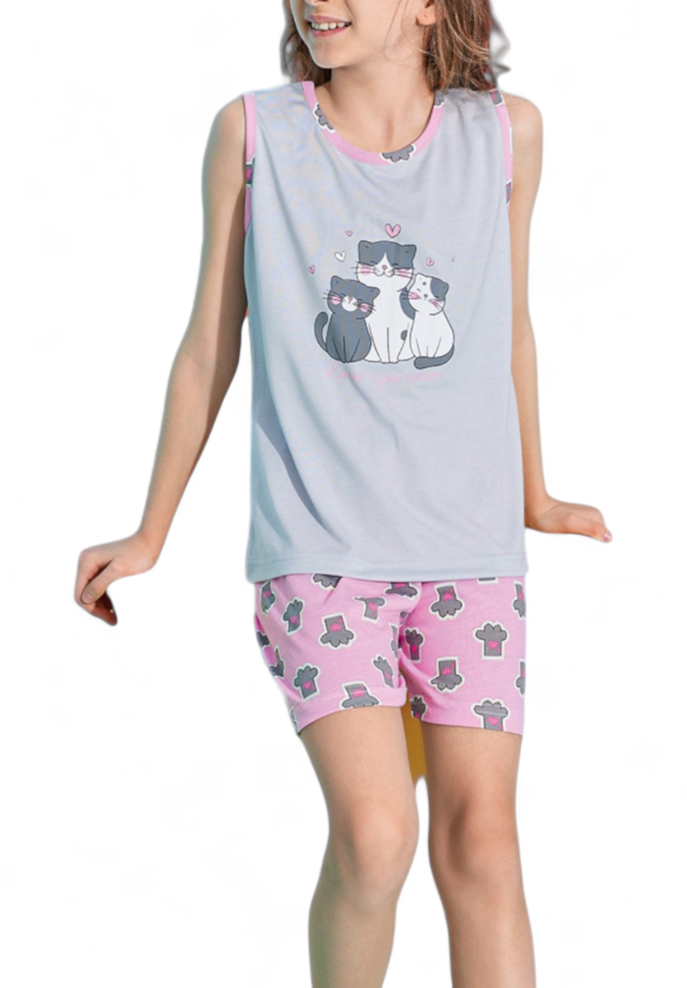Πιτζάμα παιδική με σορτσάκι PijaMood Cats PJMD2080-Γκρι φωτογραφία