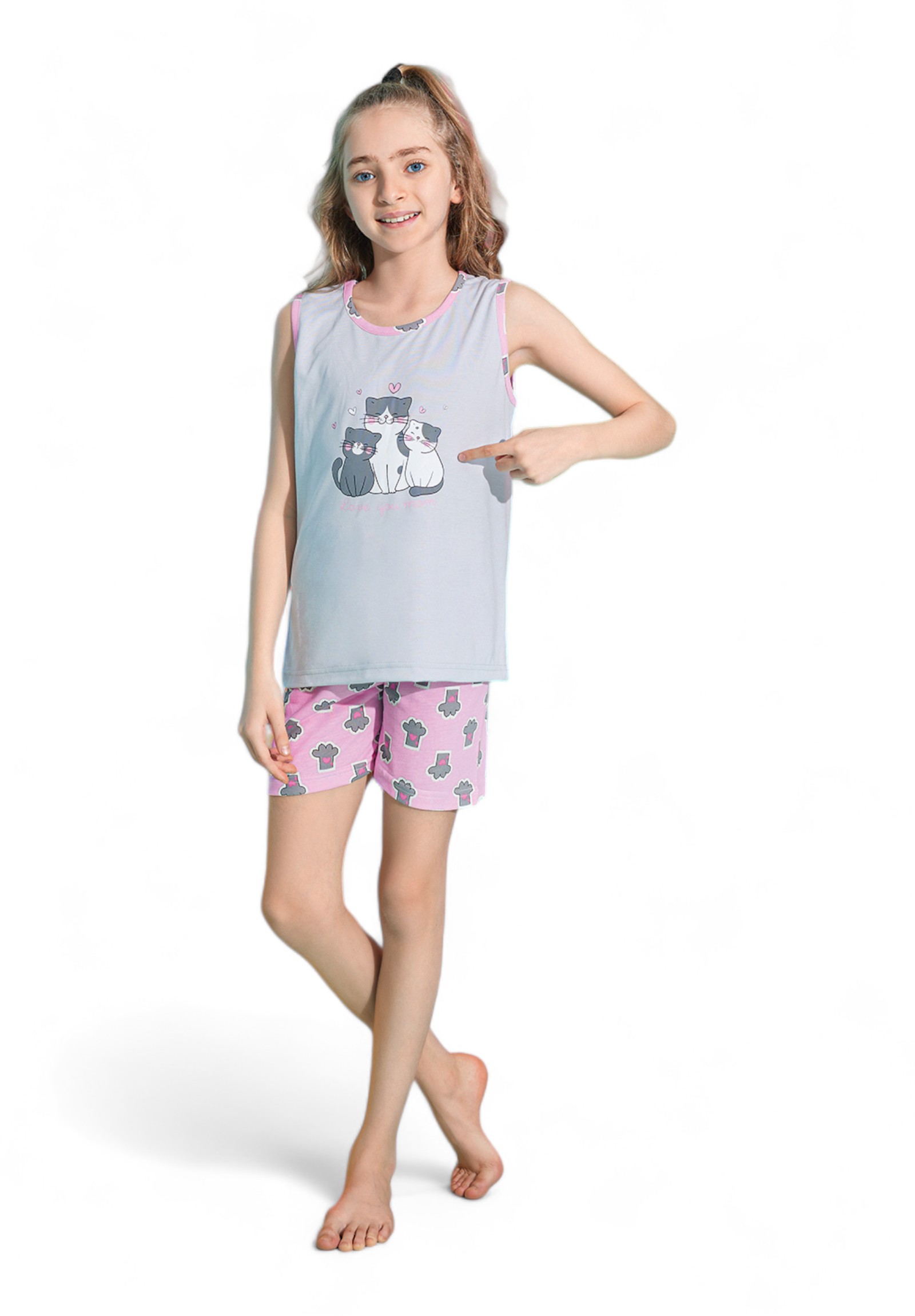 Pijamood Πιτζάμα παιδική με σορτσάκι PijaMood Cats PJMD2080-Γκρι