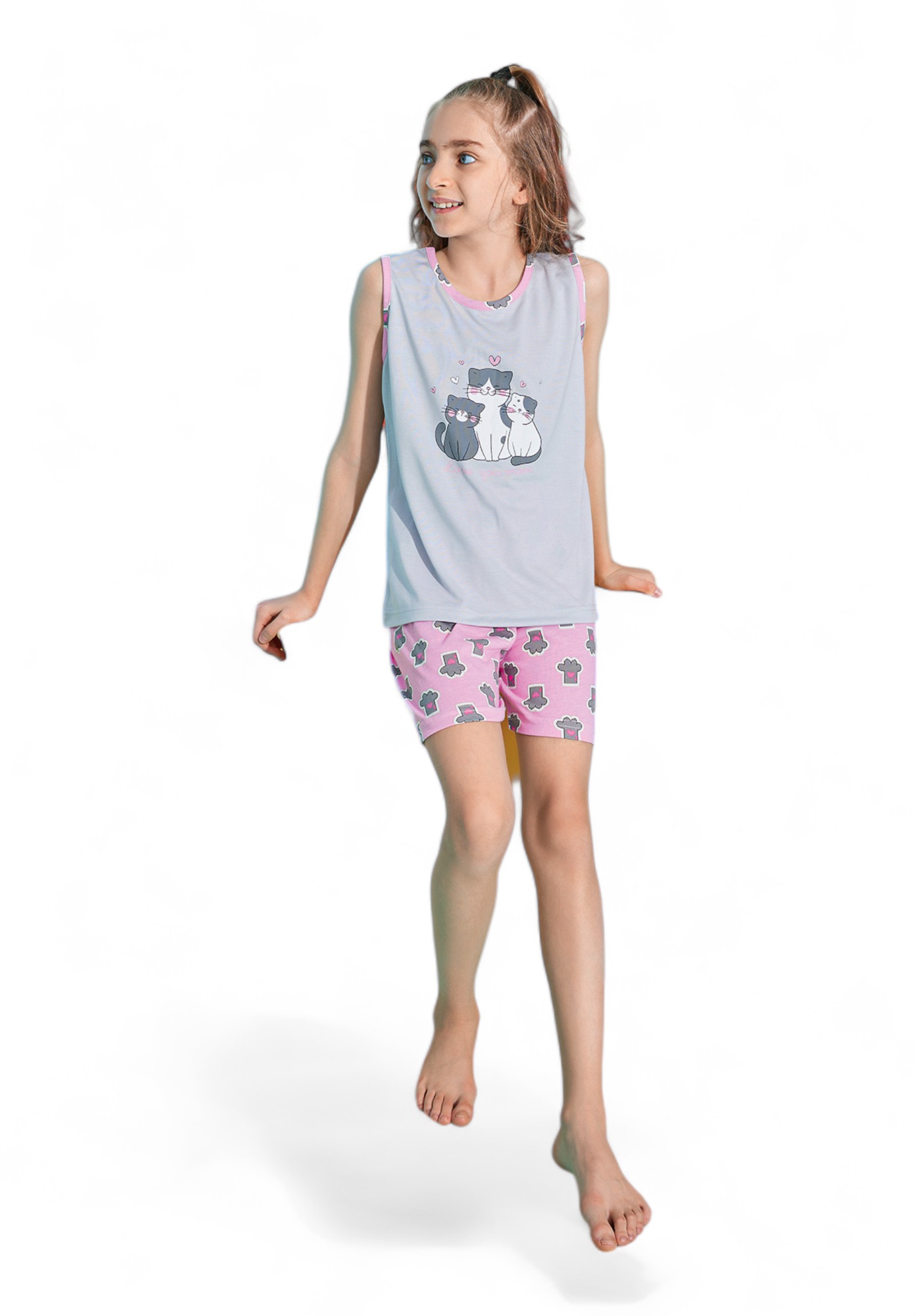 Πιτζάμα παιδική με σορτσάκι PijaMood Cats PJMD2080-Γκρι φωτογραφία