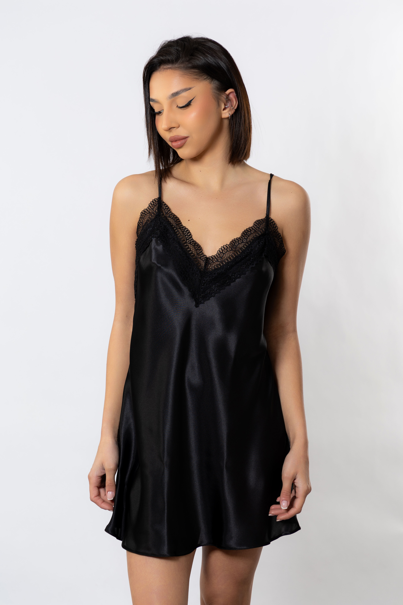 Νυχτικό σατέν Babydoll Cottonhill Lace Black CH1405-2-Μαύρο φωτογραφία