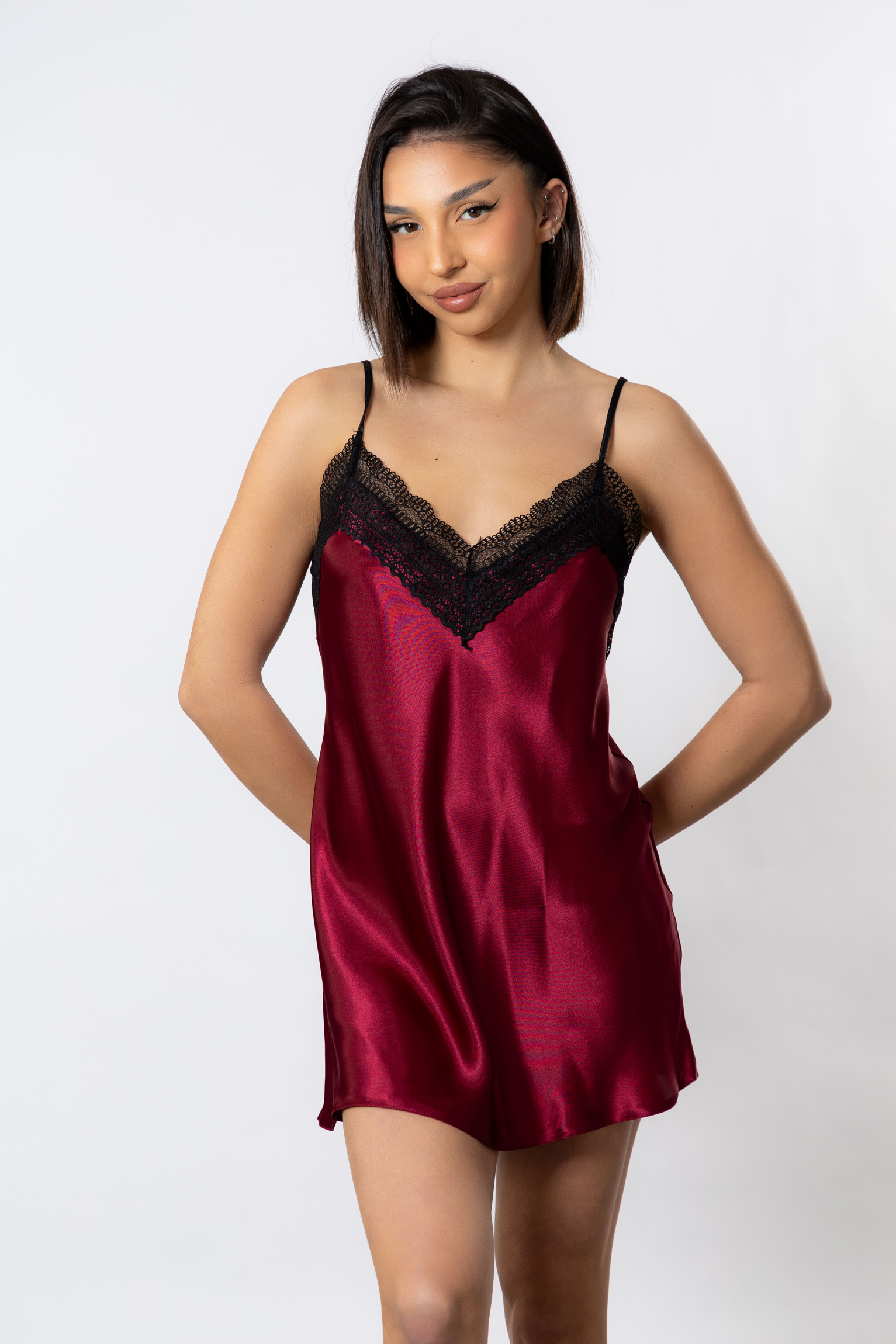 Νυχτικό σατέν Babydoll Cottonhill Lace Bordo CH1405-1-Μπορντώ φωτογραφία