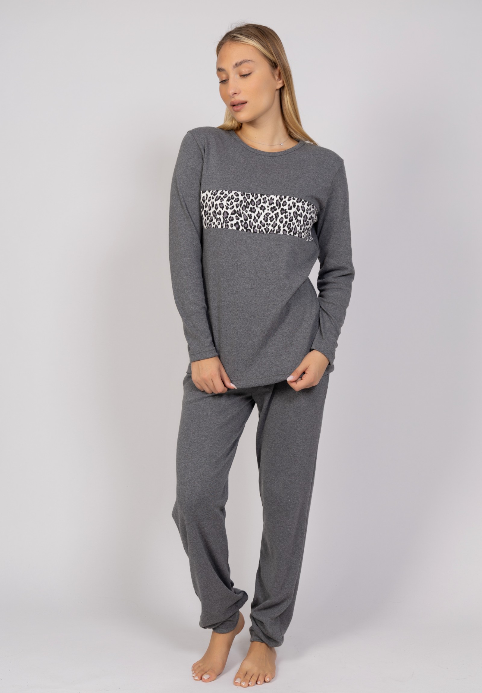 Πιτζάμα γυναικεία Animal Print Grey Cherry CHR10135-Ανθρακί φωτογραφία