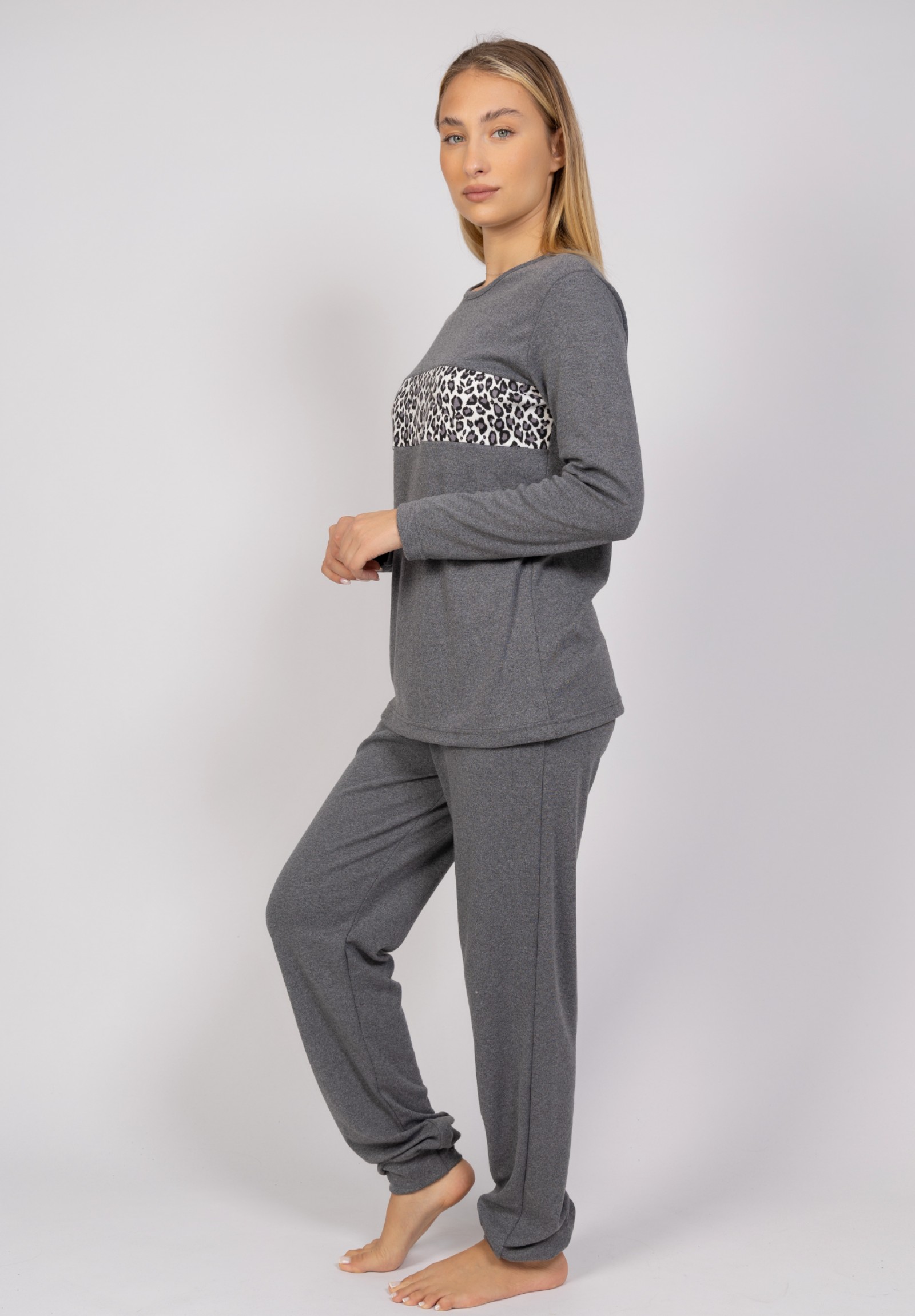 Πιτζάμα γυναικεία Animal Print Grey Cherry CHR10135-Ανθρακί φωτογραφία