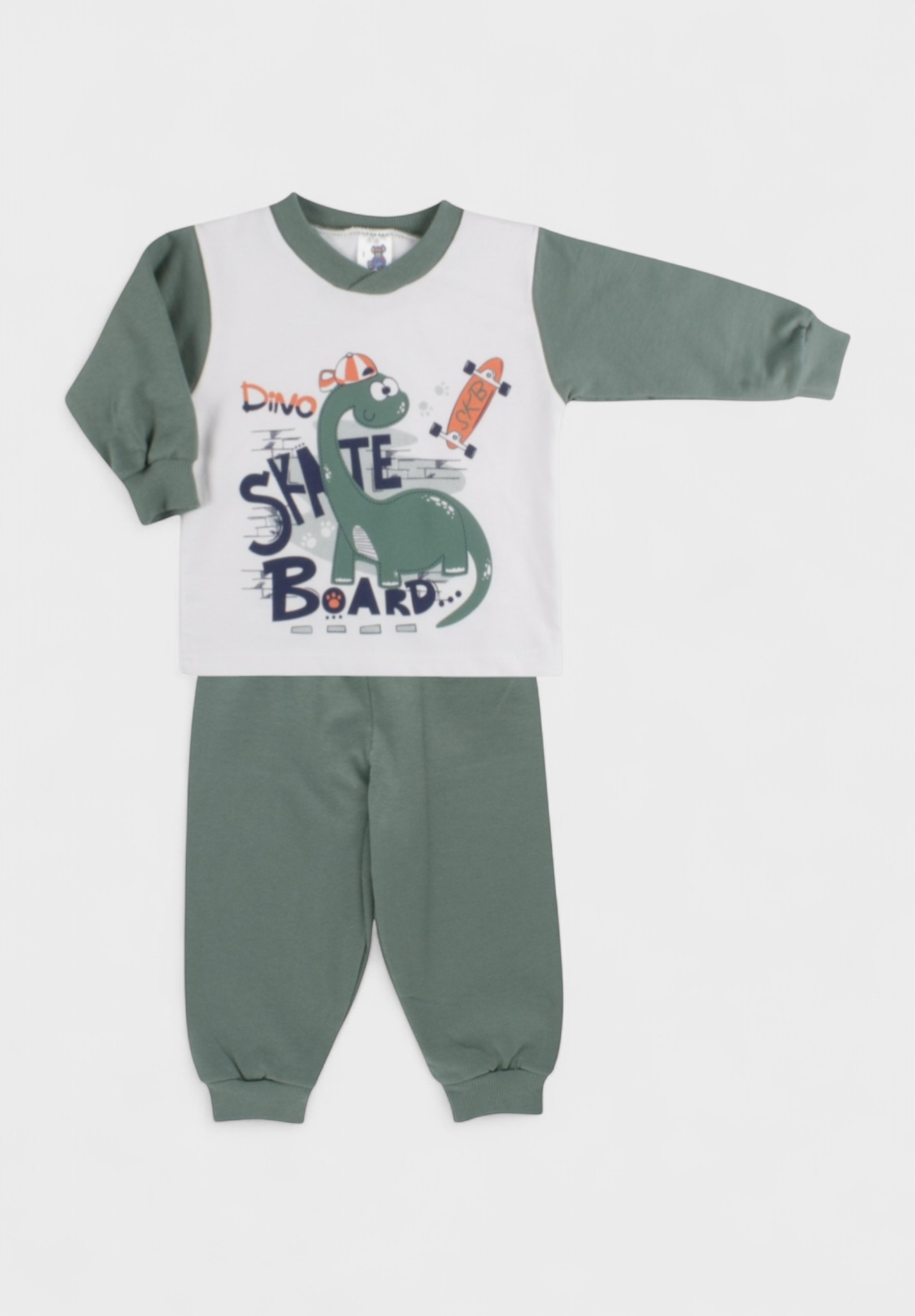 Χριστίνα Πιτζάμα Βρεφική Βαμβακερή Φούτερ Χριστίνα Dino 100% Βαμβάκι Λαδί CHR200-1-Λαδί