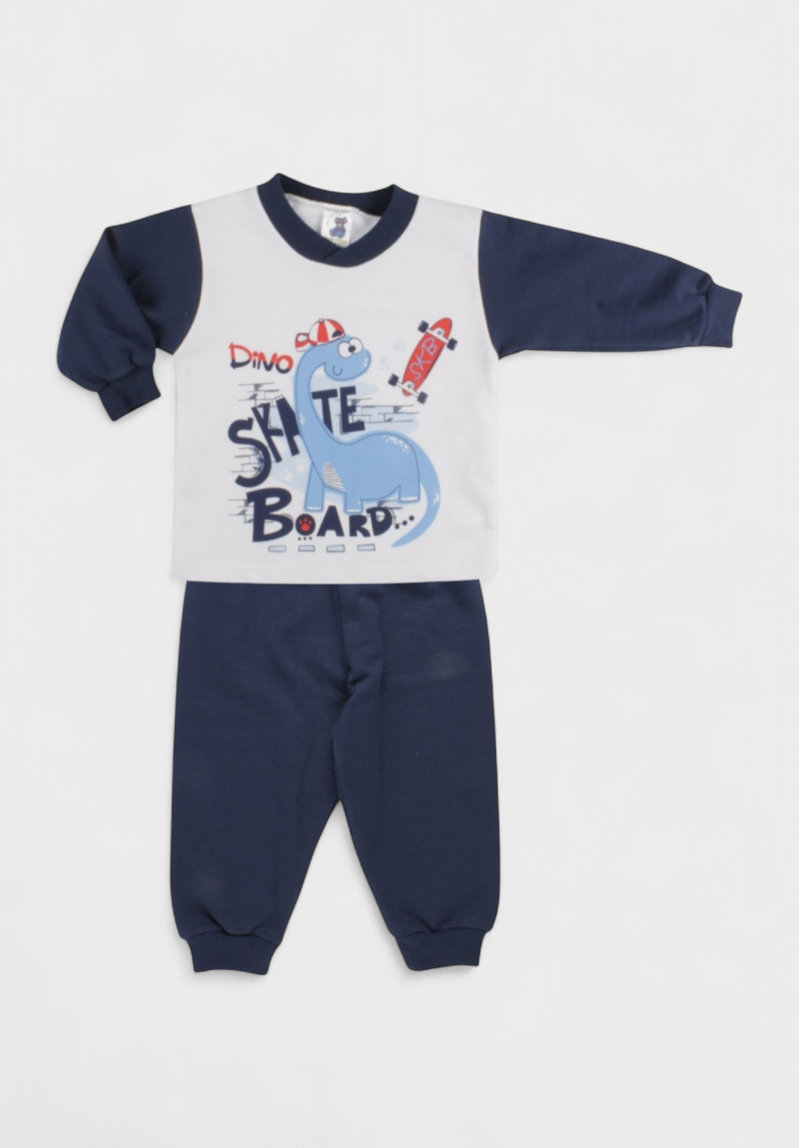 Πιτζάμα Βρεφική Βαμβακερή Φούτερ Χριστίνα Dino 100% Βαμβάκι Μπλέ CHR200-2-Μπλε φωτογραφία