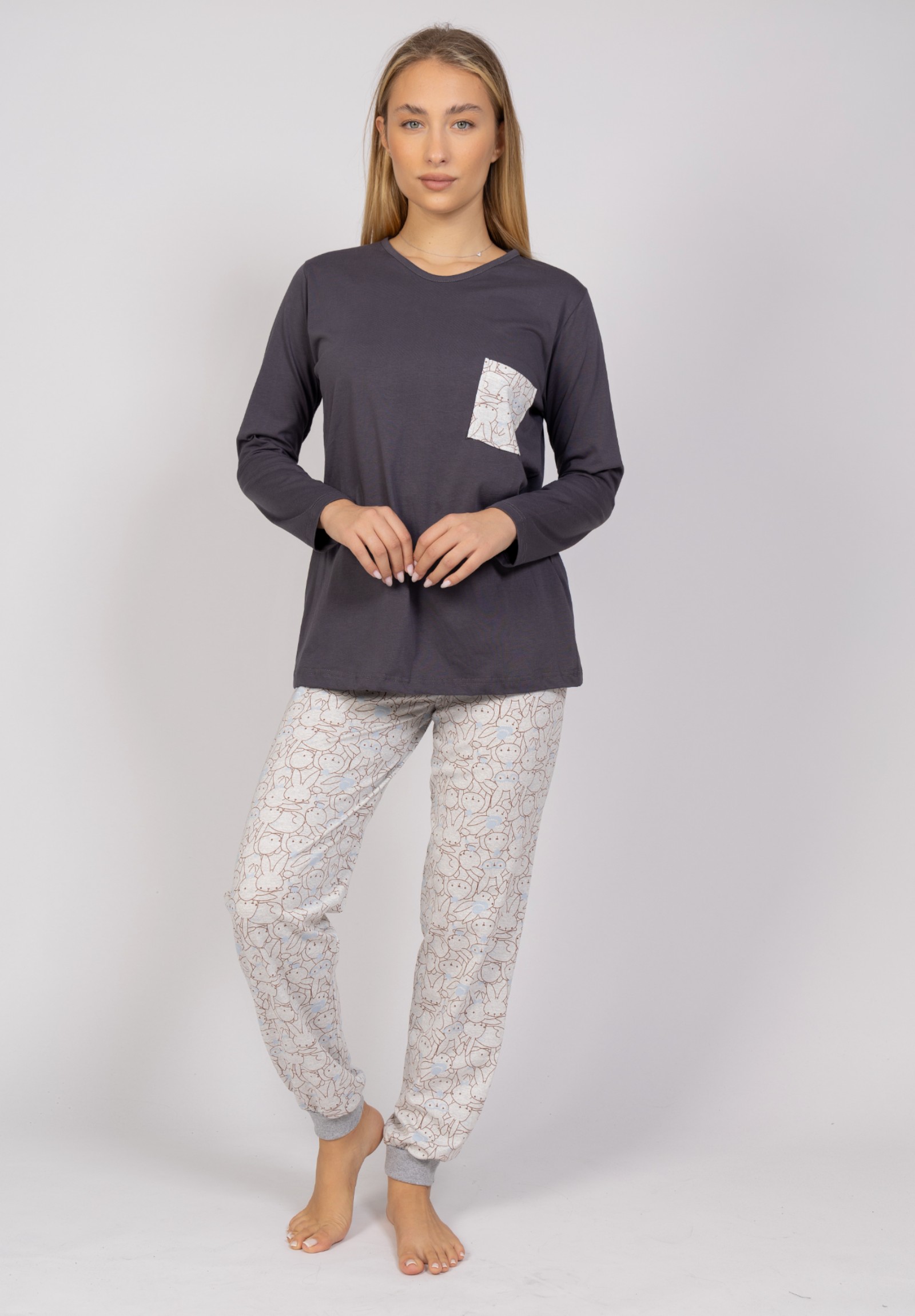 Πιτζάμα γυναικεία Bunnies Grey Cherry CHR2401-Γκρι φωτογραφία