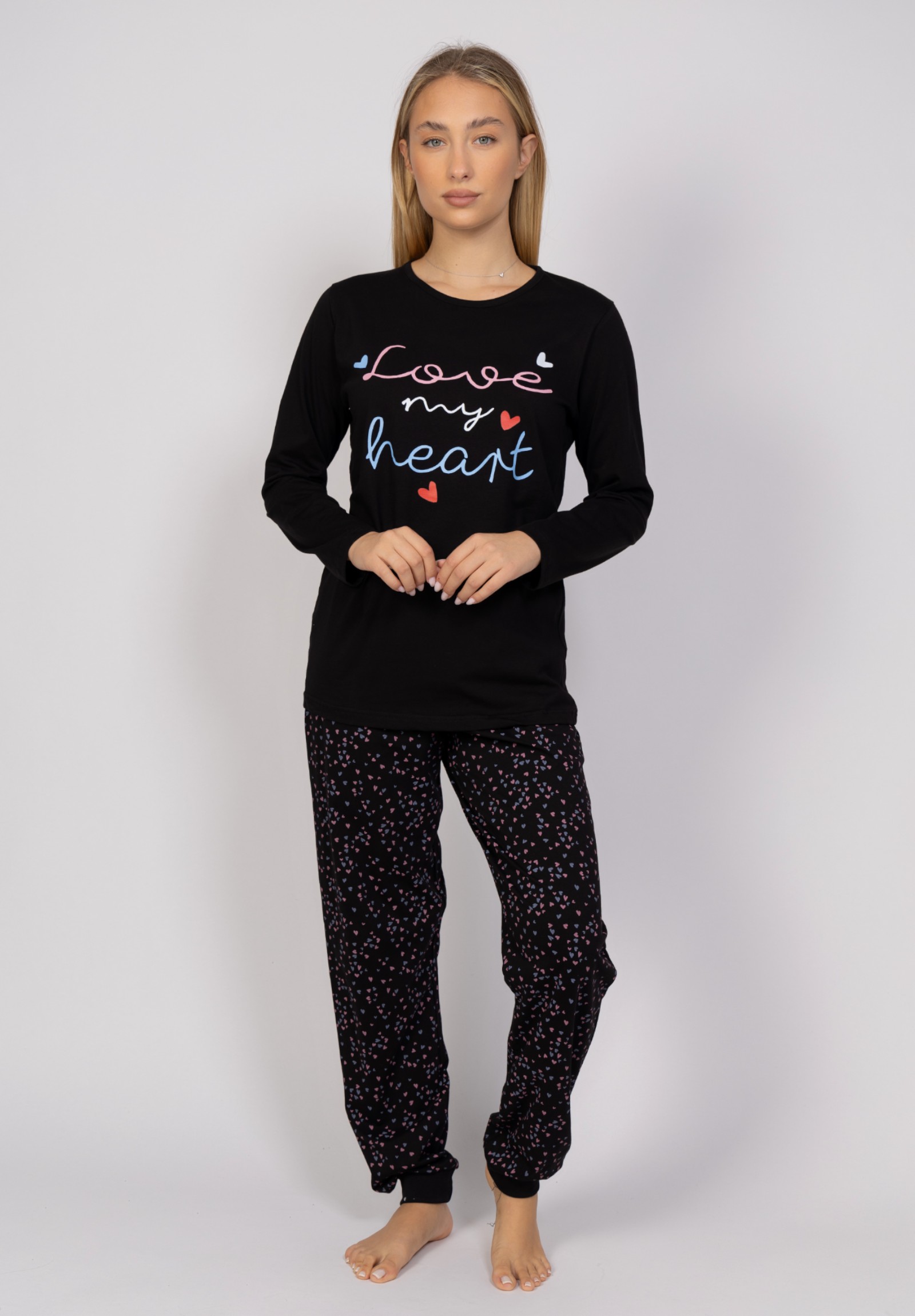 Πιτζάμα γυναικεία Love My Heart Cherry CHR2403-Μαύρο φωτογραφία
