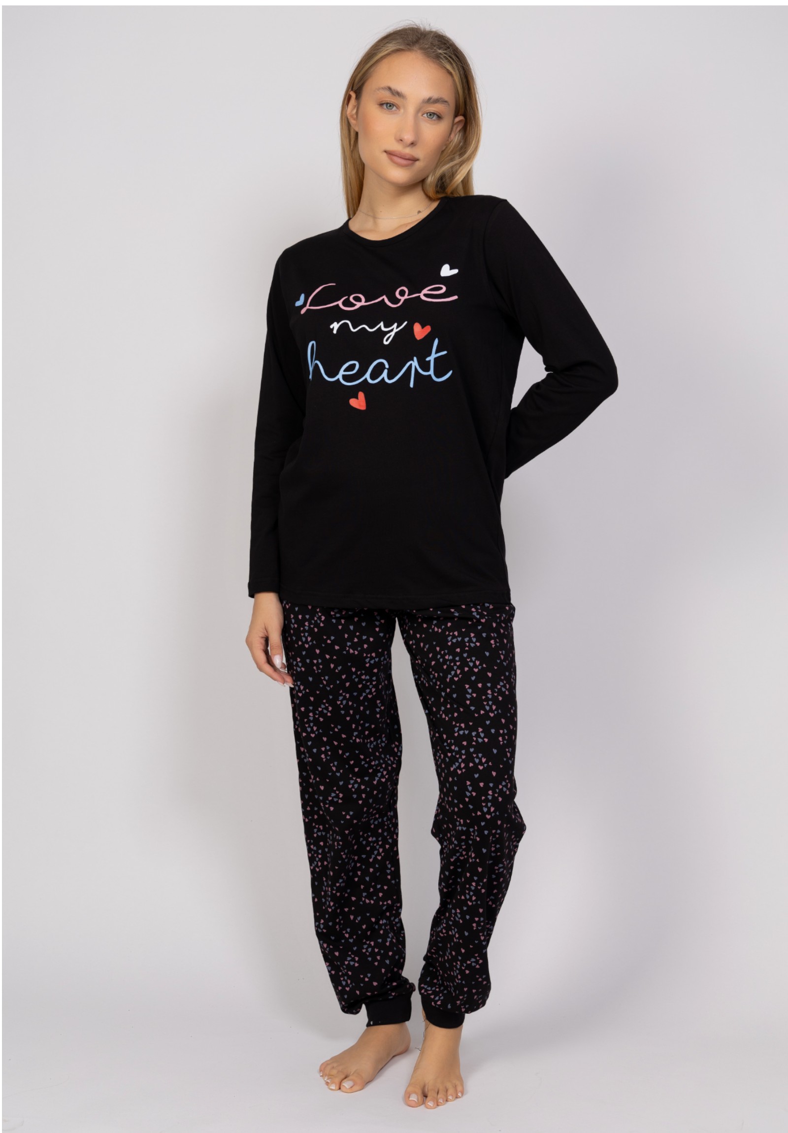 Πιτζάμα γυναικεία Love My Heart Cherry CHR2403-Μαύρο φωτογραφία